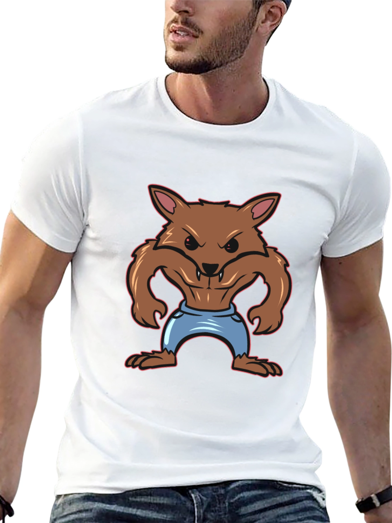 Cartoon Werewolf Graphic Tee - Black T-Shirt