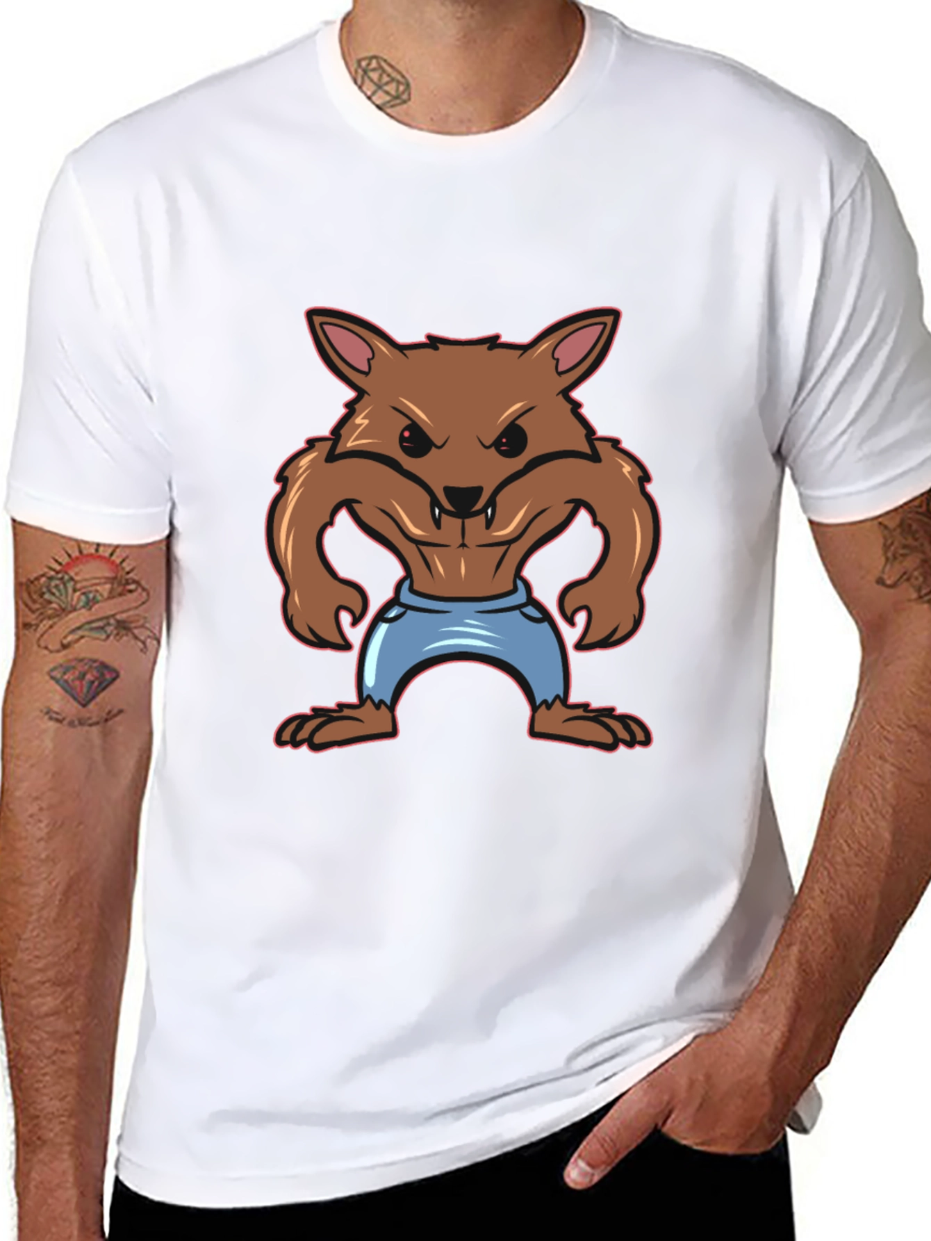 Cartoon Werewolf Graphic Tee - Black T-Shirt