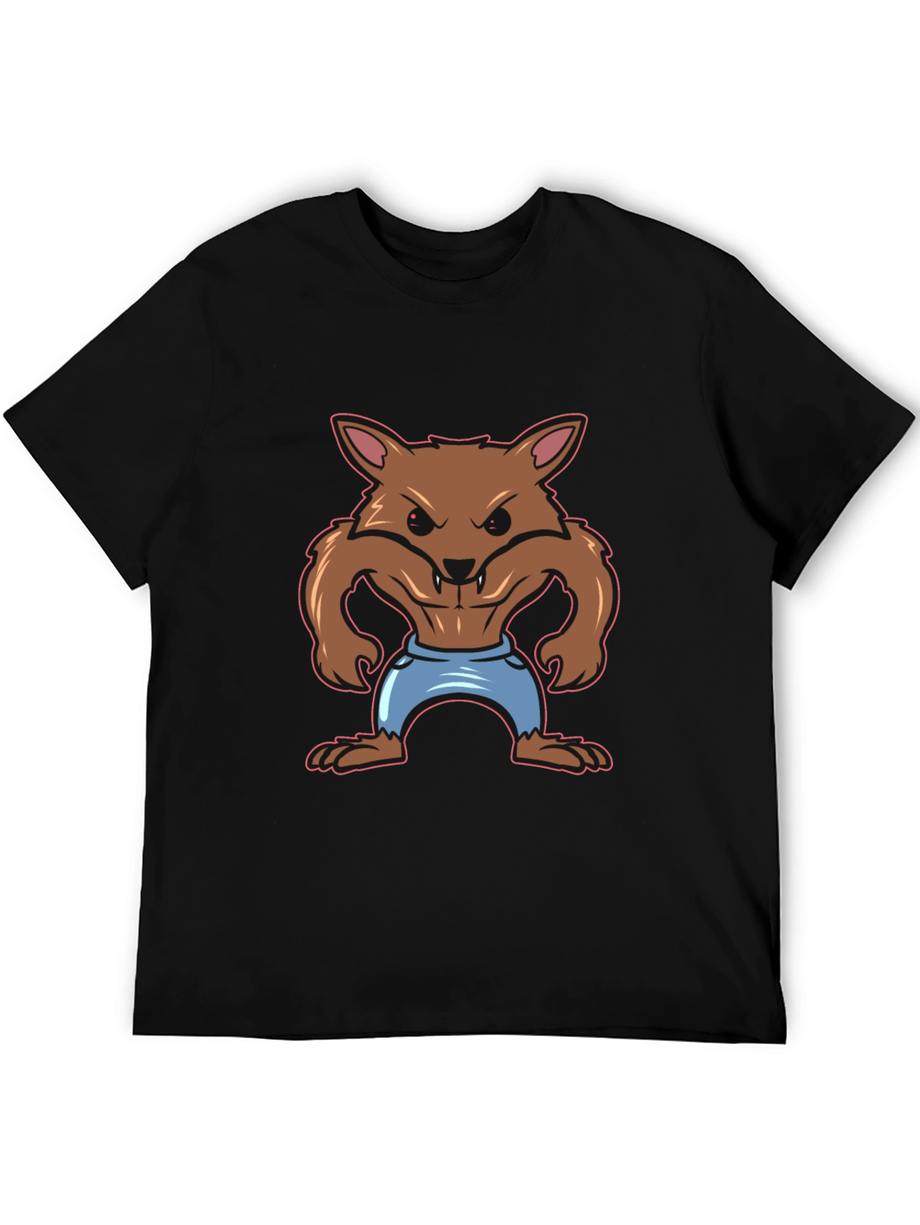 Cartoon Werewolf Graphic Tee - Black T-Shirt