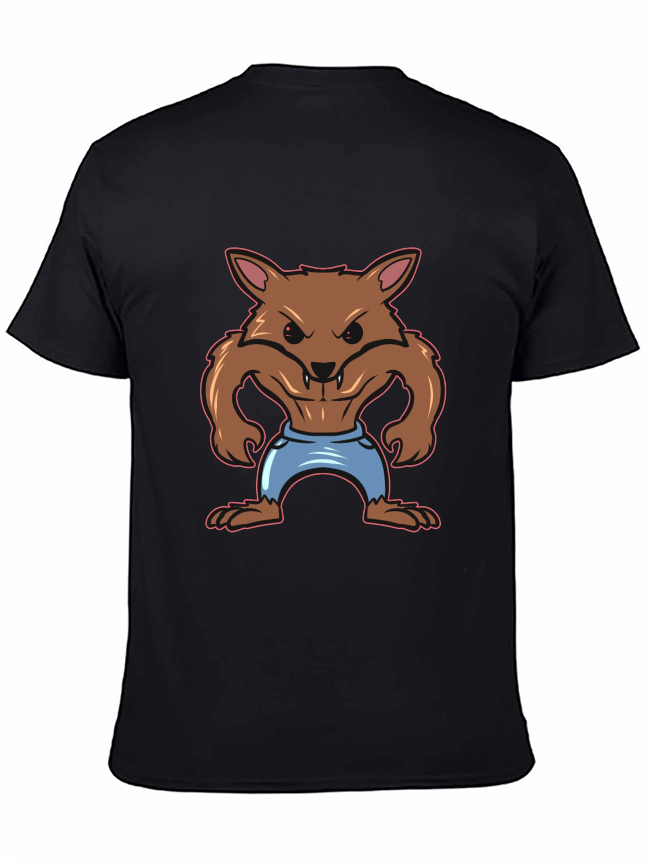 Cartoon Werewolf Graphic Tee - Black T-Shirt