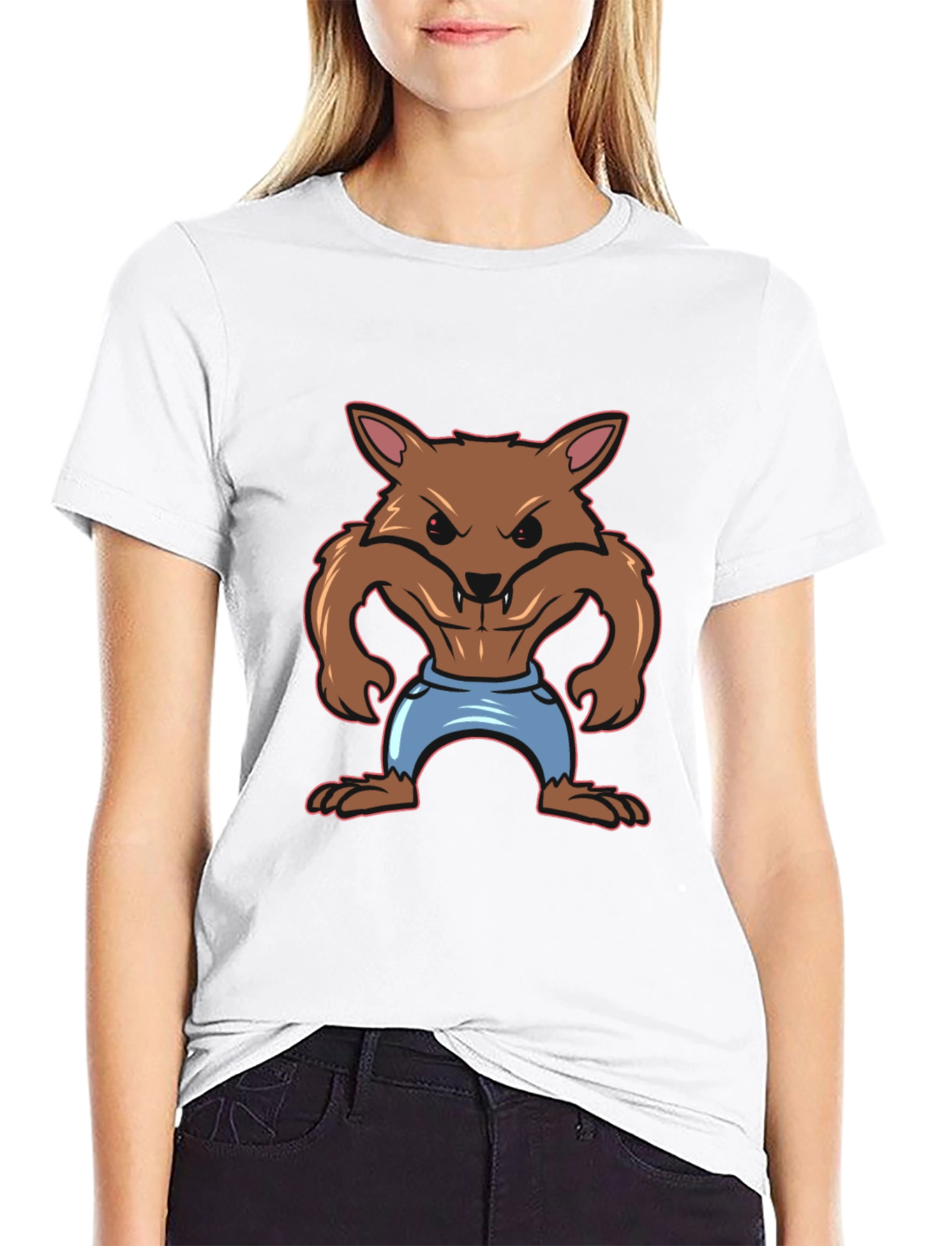 Cartoon Werewolf Graphic Tee - Black T-Shirt