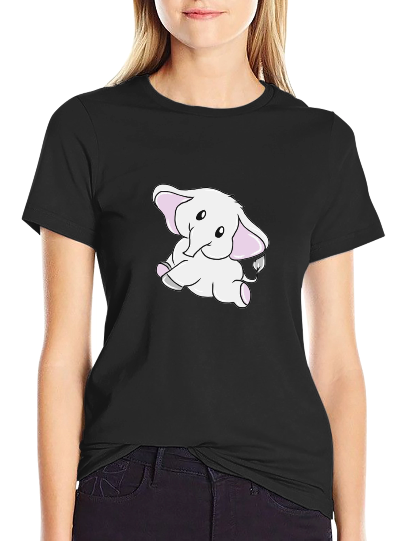 Cute Elephant Graphic Black T-Shirt