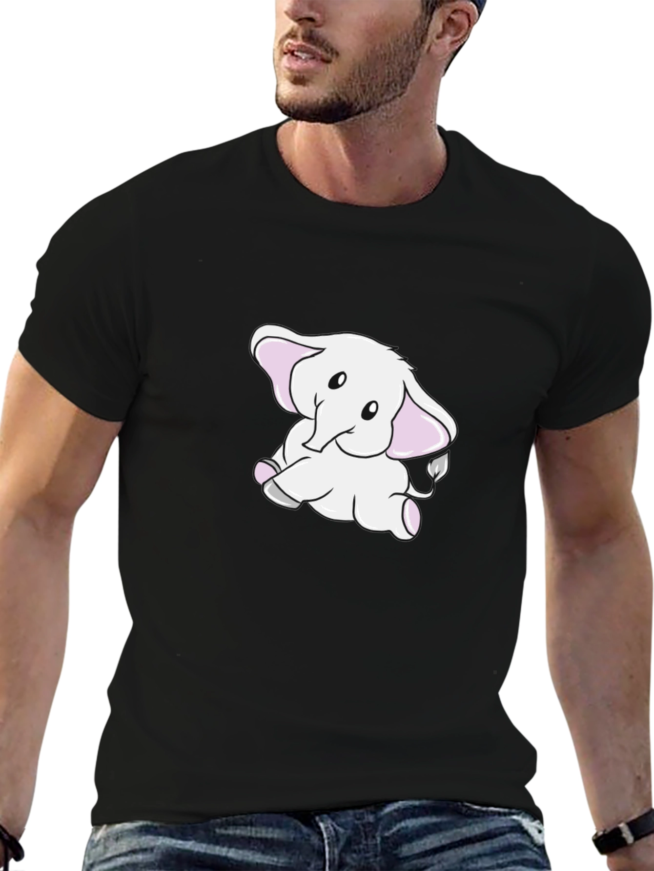 Cute Elephant Graphic Black T-Shirt