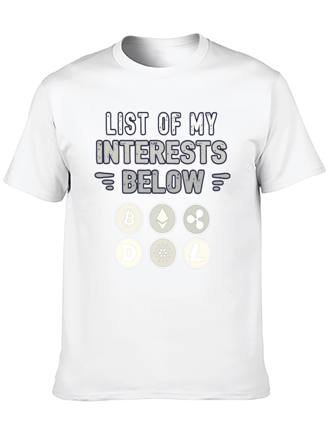 Crypto Interests T-Shirt Bitcoin Ethereum Ripple Litecoin