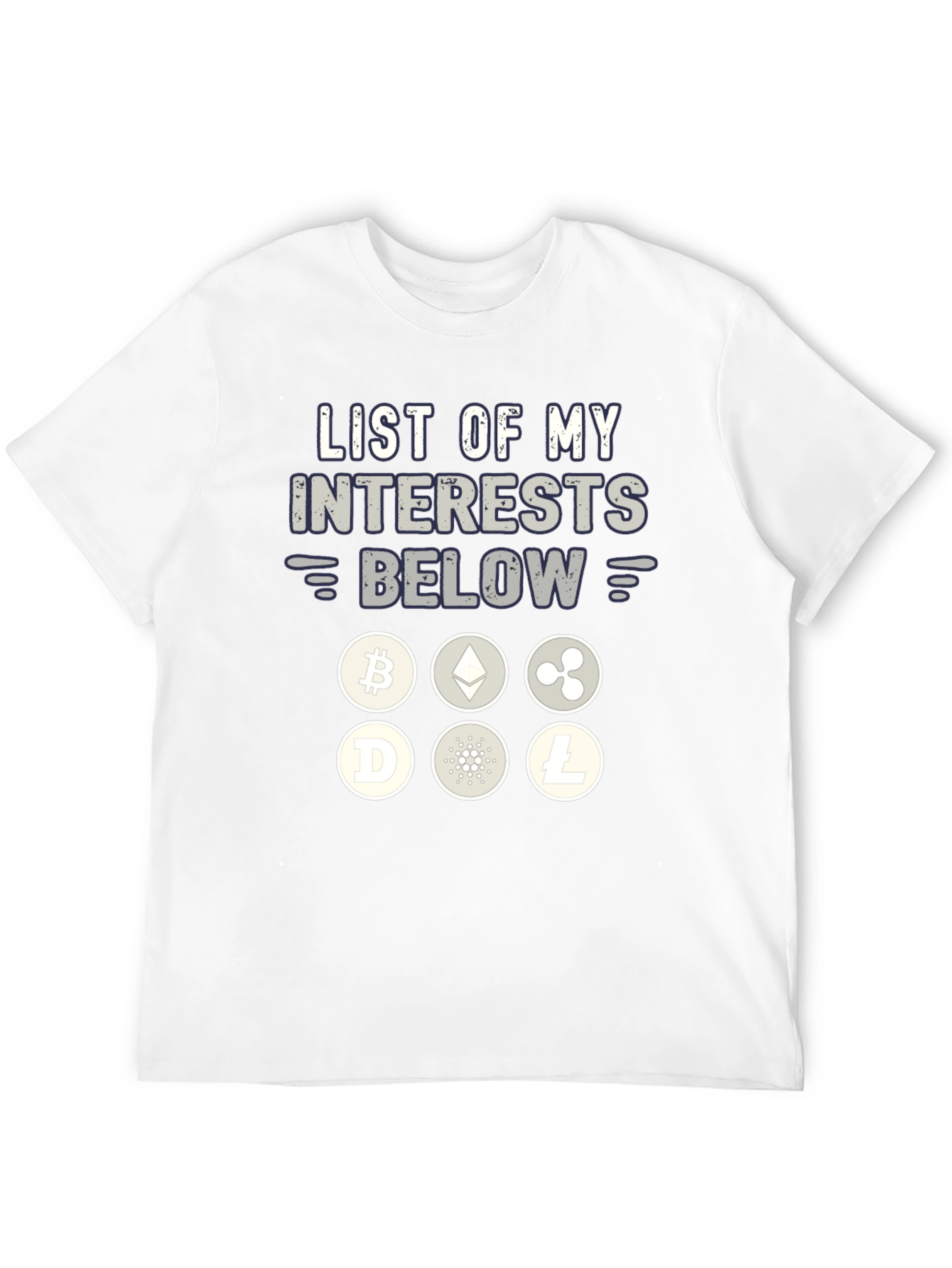 Crypto Interests T-Shirt Bitcoin Ethereum Ripple Litecoin