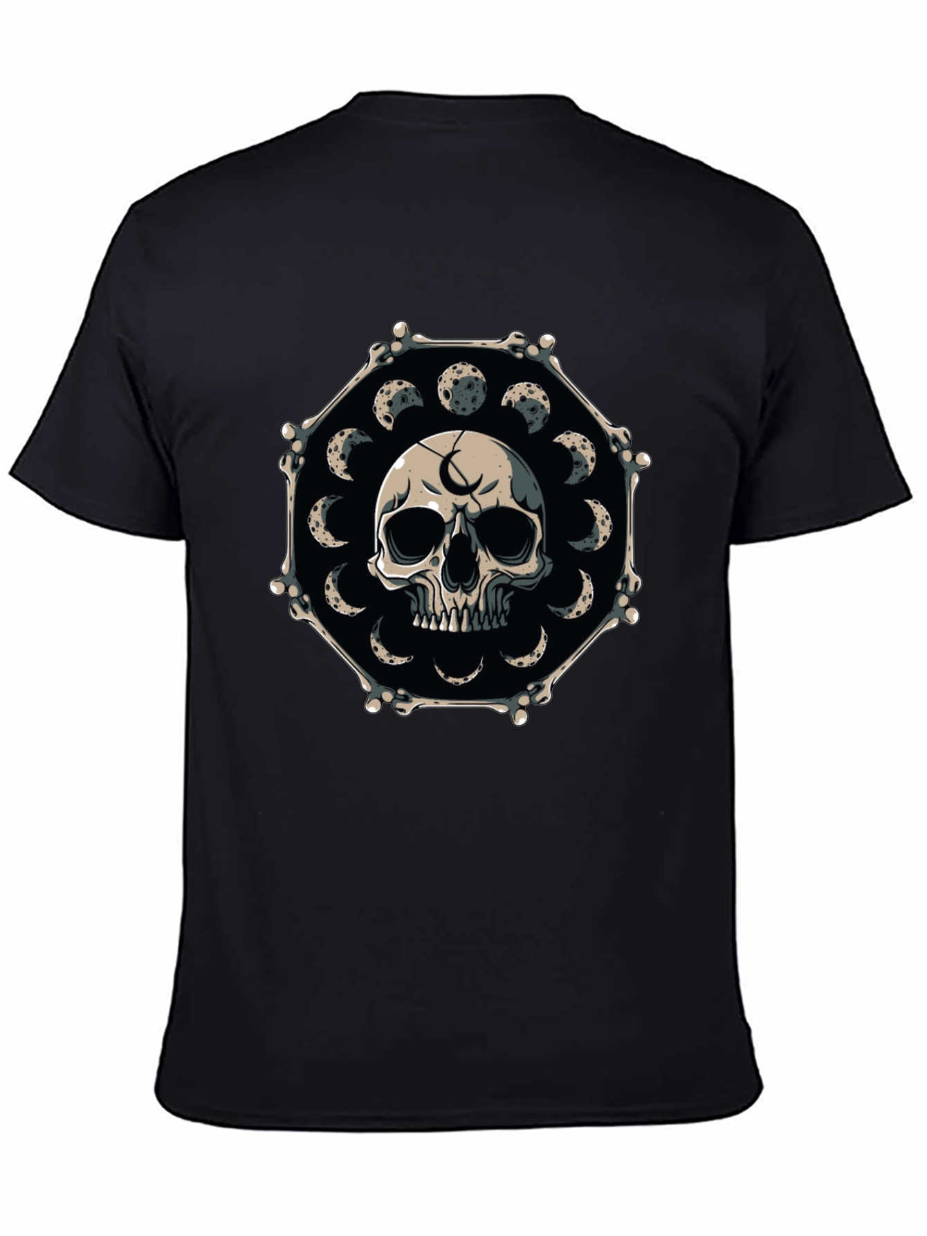 Skull & Moon Phases Graphic Tee - Black