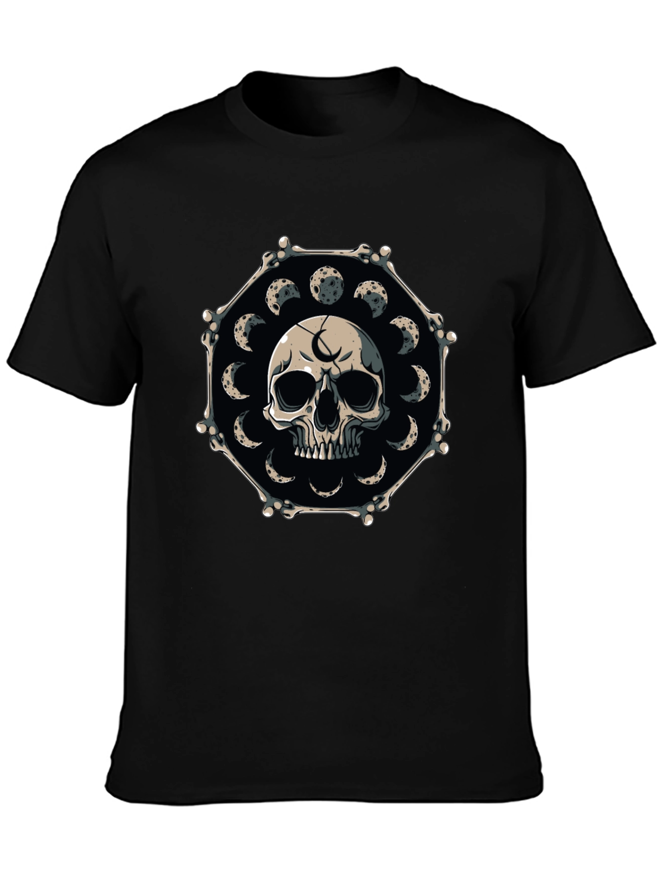 Skull & Moon Phases Graphic Tee - Black