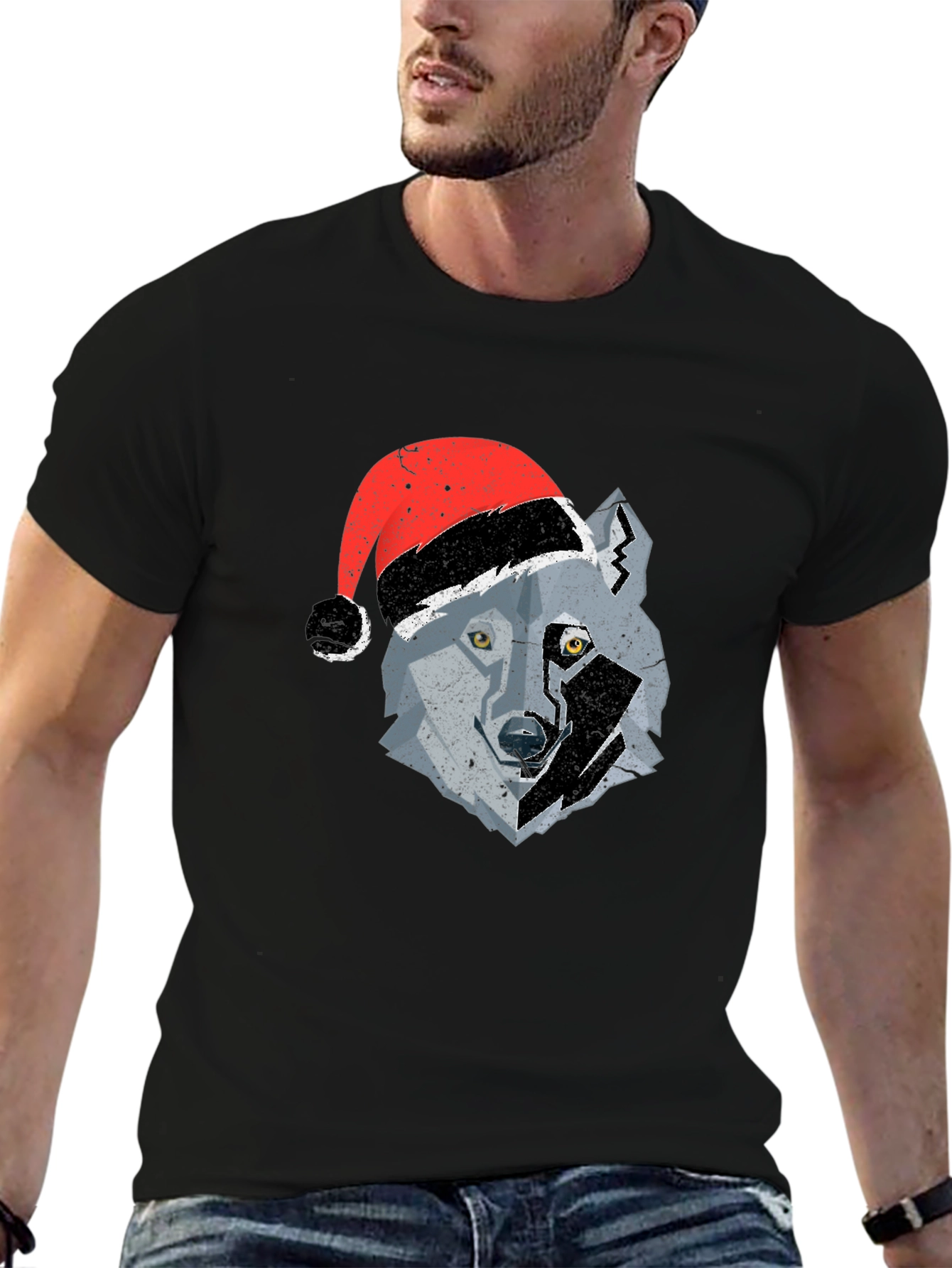Wolf Santa Hat Graphic Tee