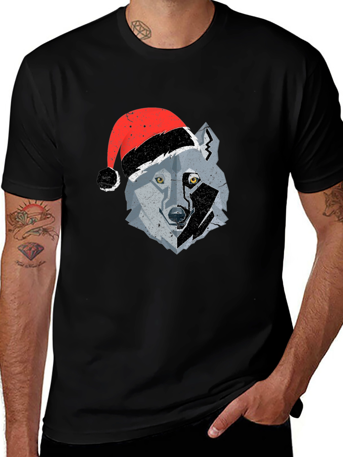 Wolf Santa Hat Graphic Tee