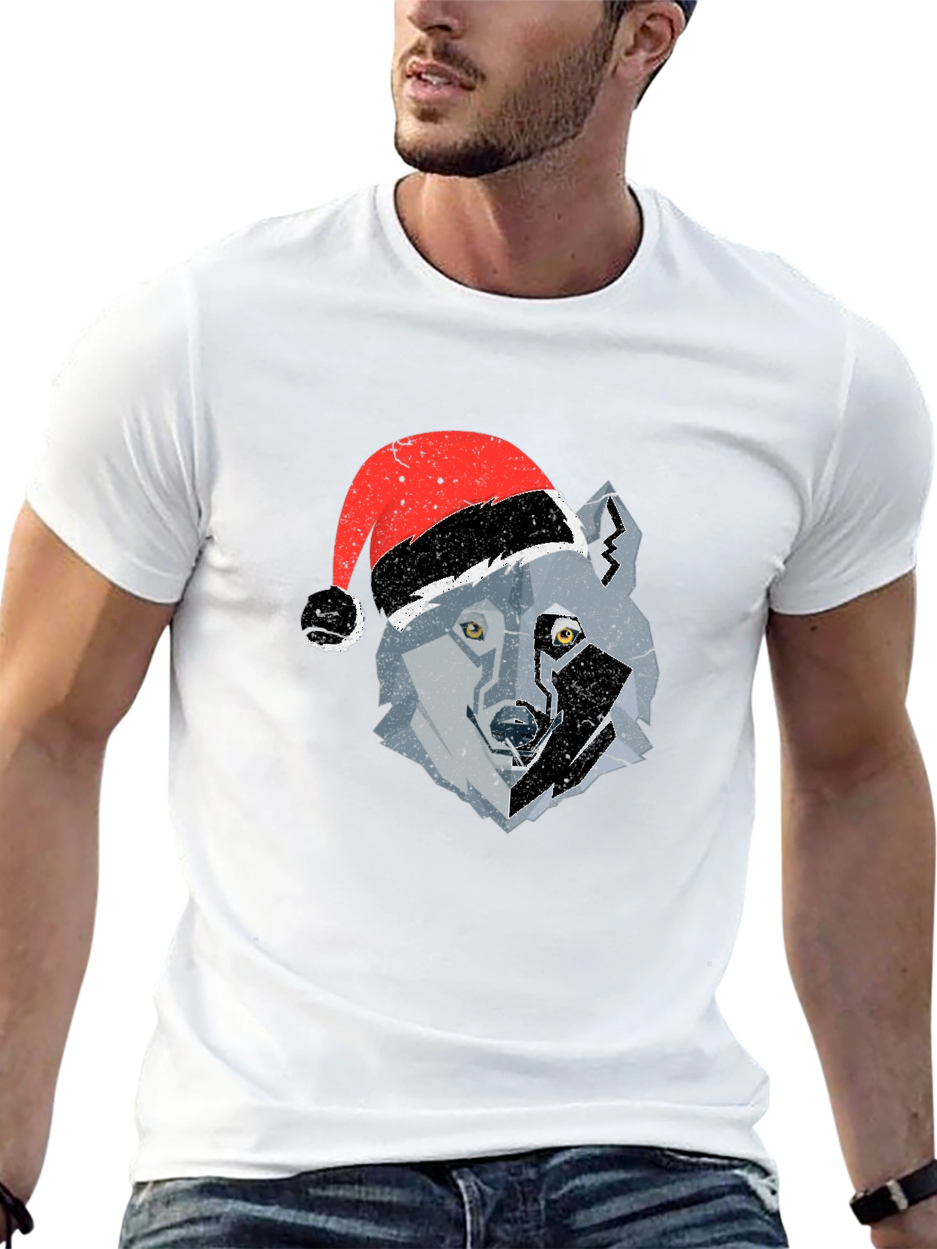 Wolf Santa Hat Graphic Tee
