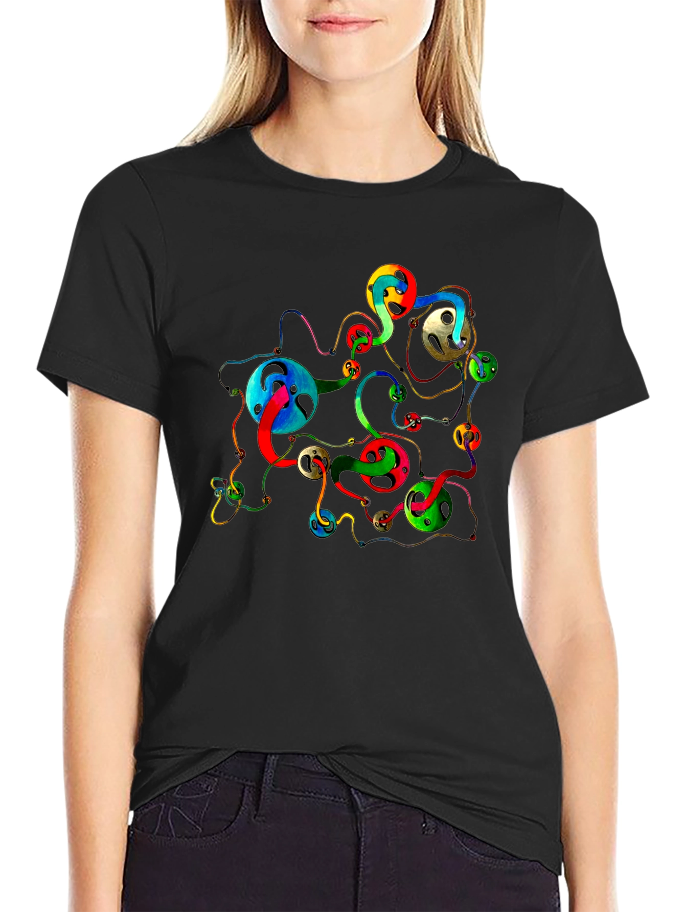 Abstract Swirls Graphic Black T-Shirt