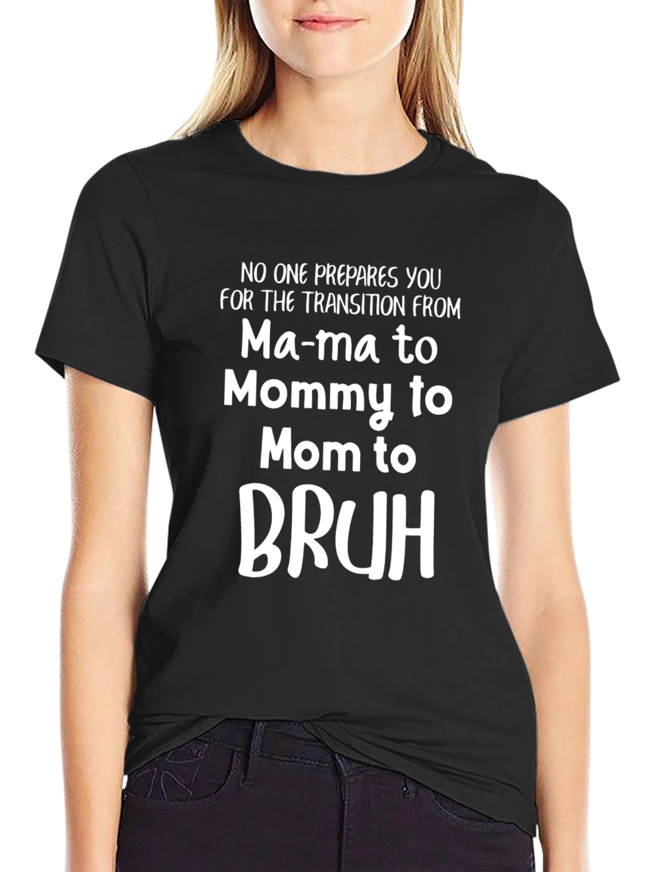 Mama to Bruh Transition Black T-Shirt