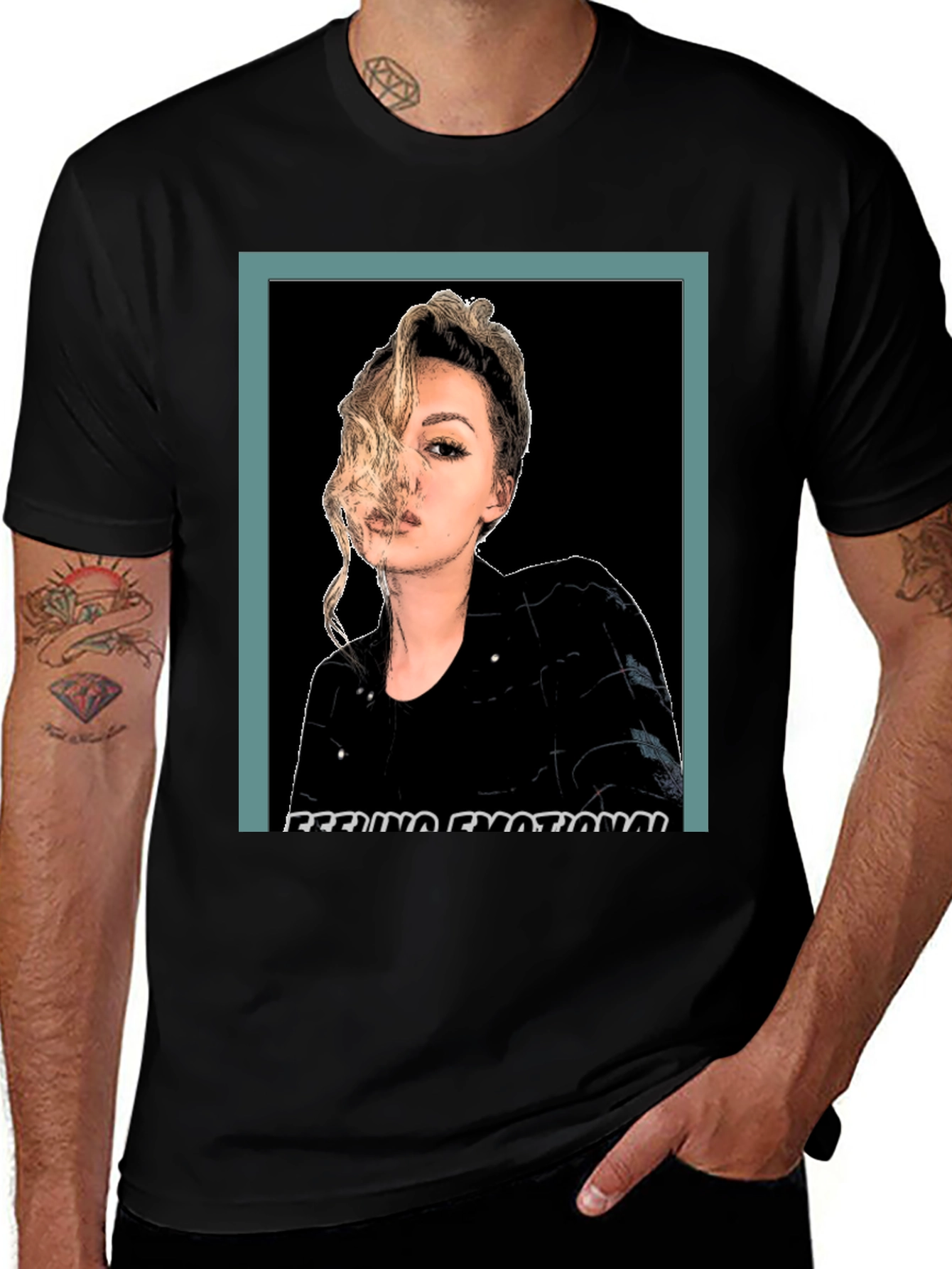 Emotional Woman Graphic Print Black T-Shirt