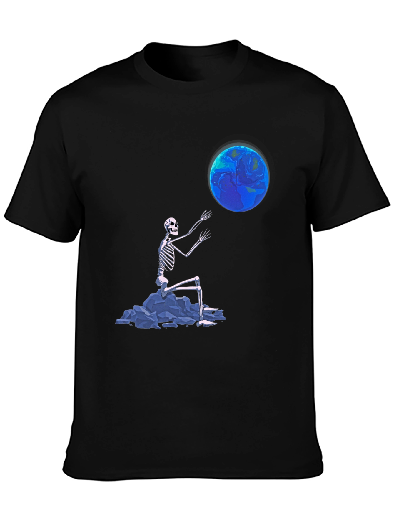 Skeleton Touching Earth Graphic Tee - Black