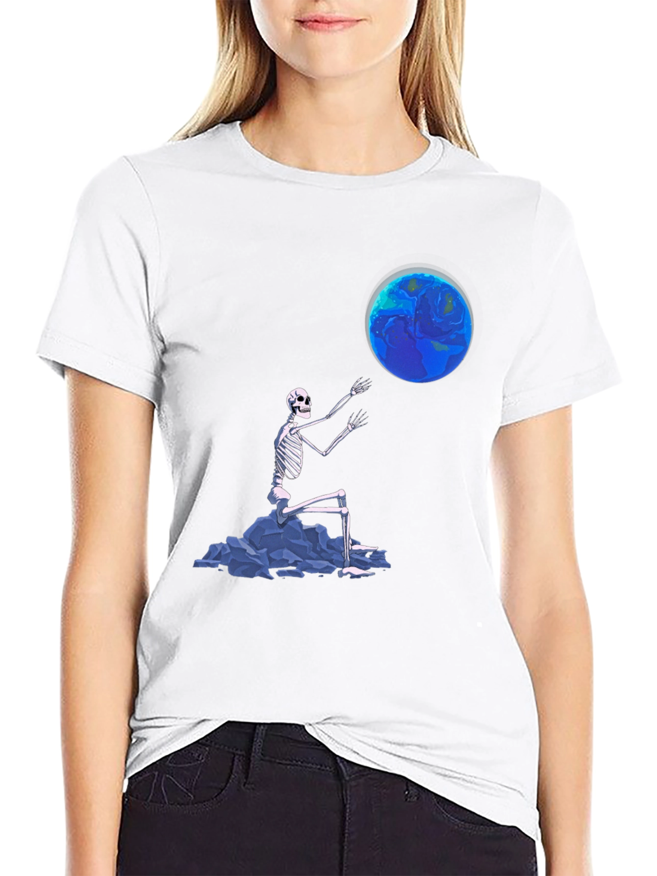 Skeleton Touching Earth Graphic Tee - Black