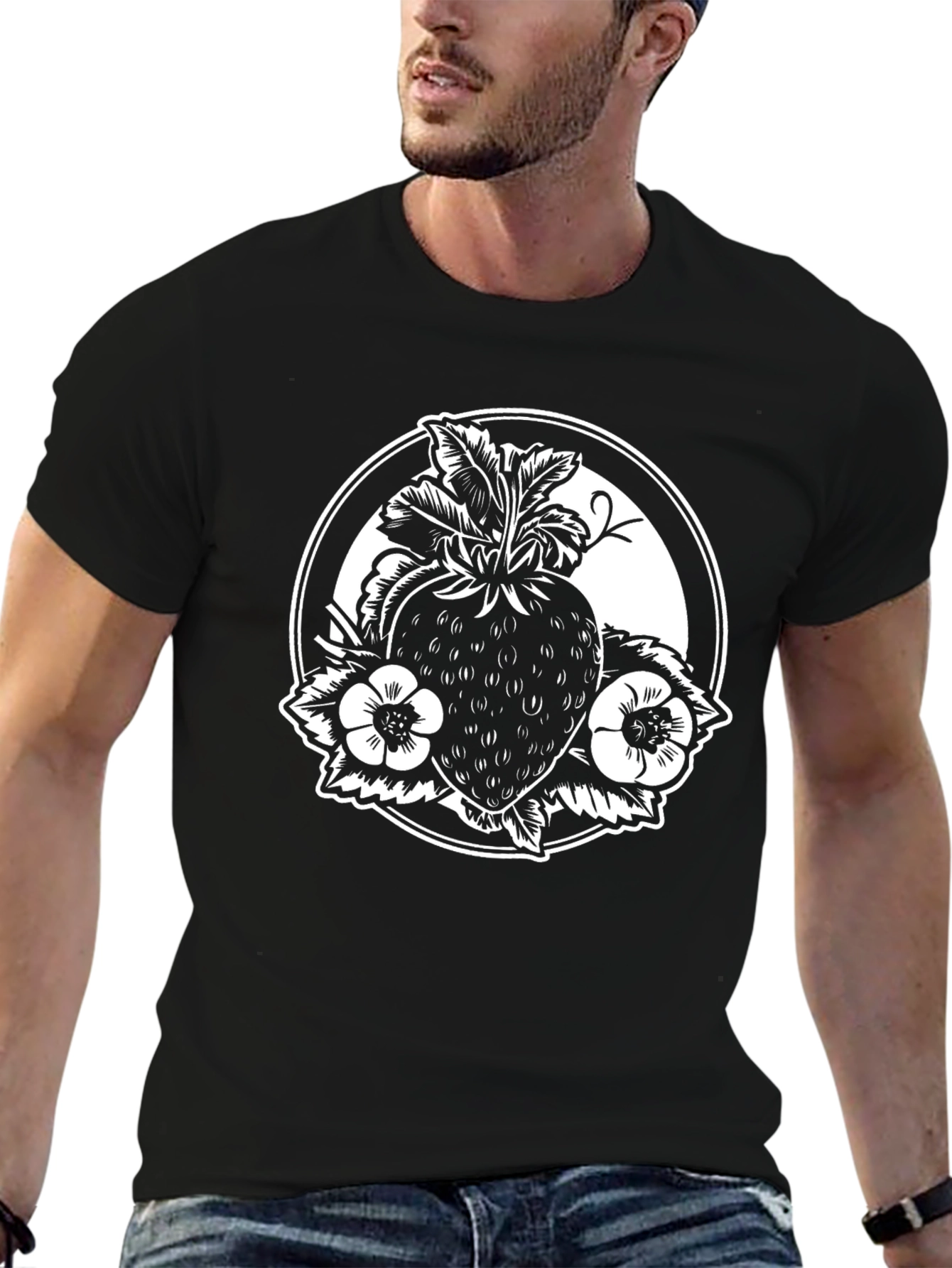 Strawberry Graphic Black T-Shirt