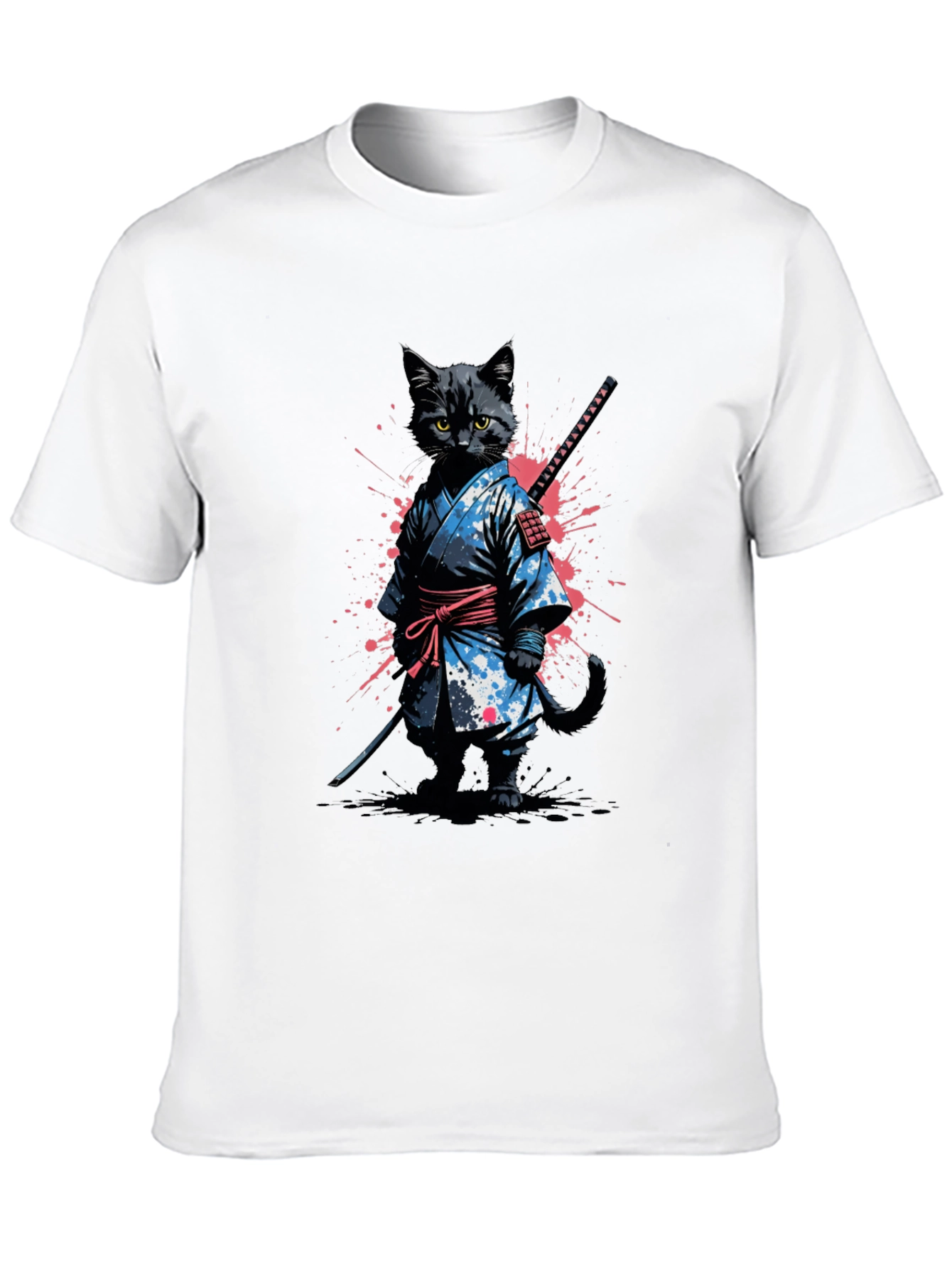 Samurai Cat T-Shirt - Black Graphic Tee
