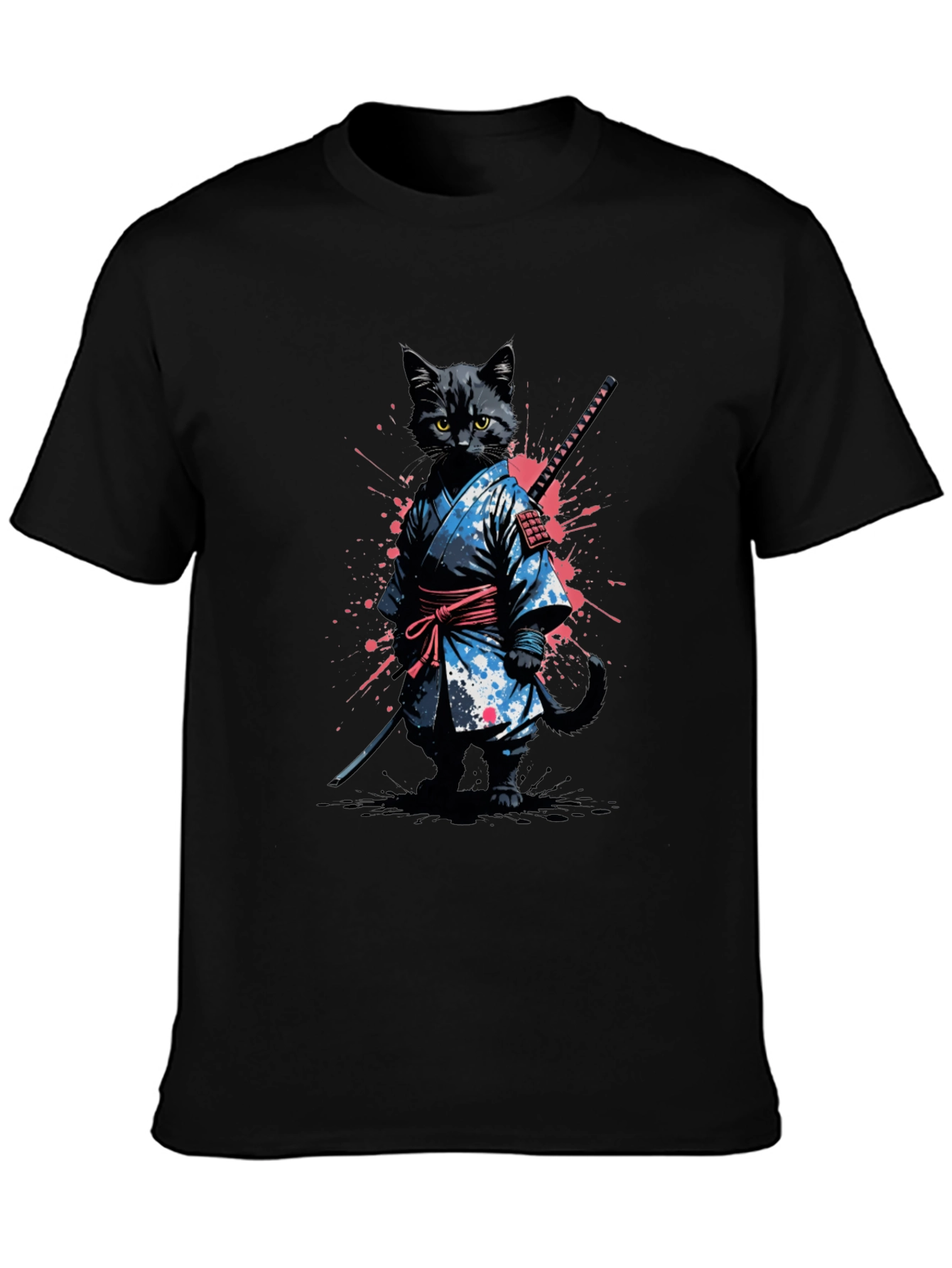 Samurai Cat T-Shirt - Black Graphic Tee