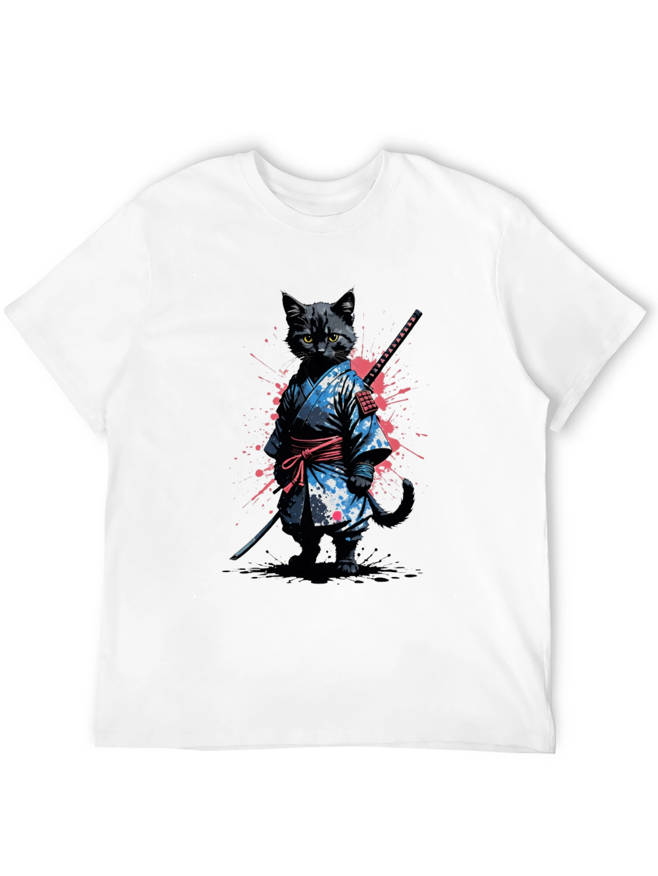 Samurai Cat T-Shirt - Black Graphic Tee