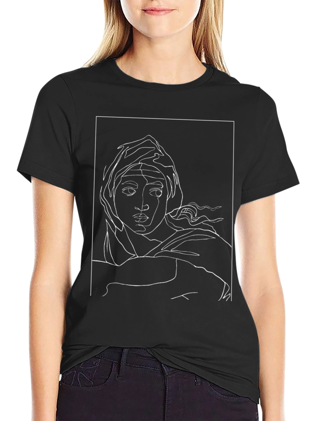 Abstract Line Art Portrait Black T-Shirt