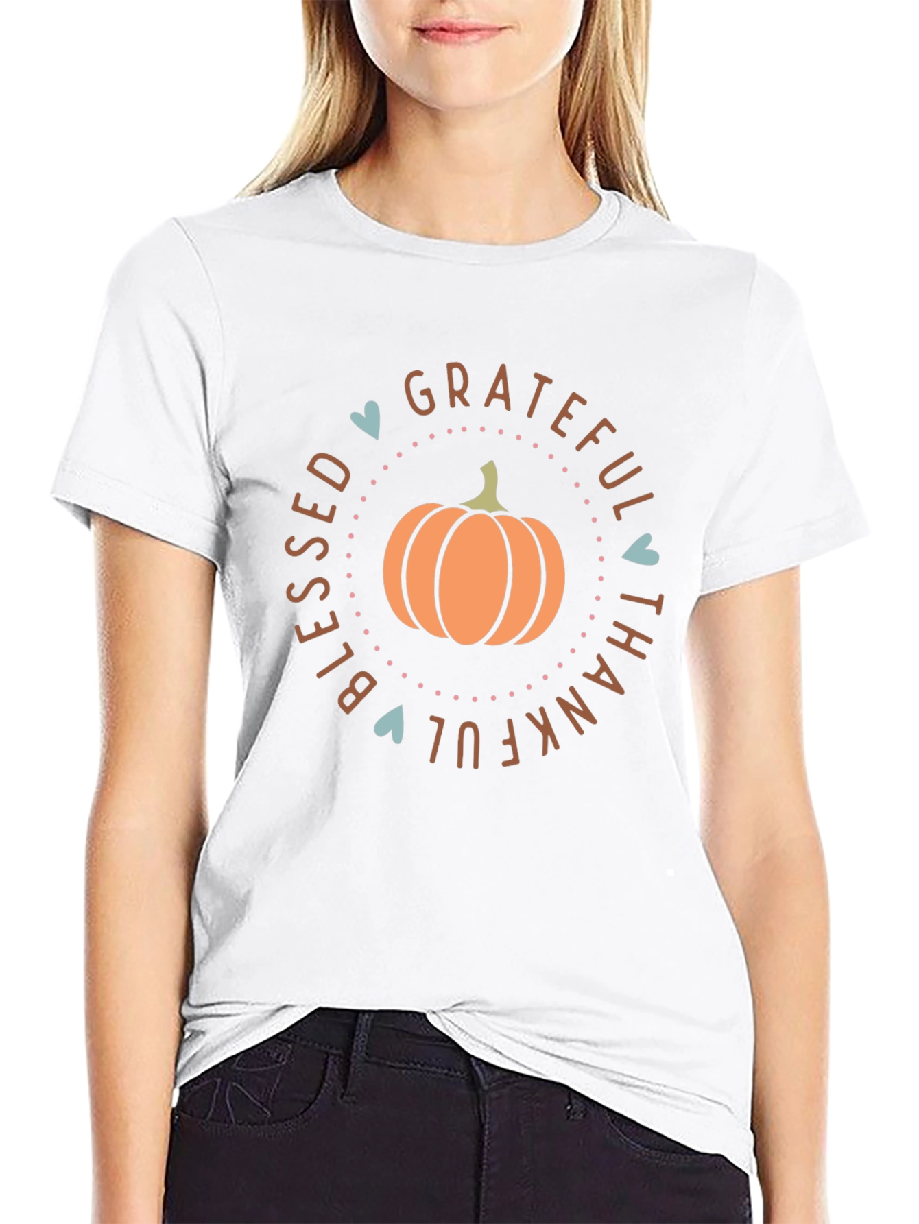 Blessed Grateful Thankful Fall Pumpkin Graphic T-Shirt