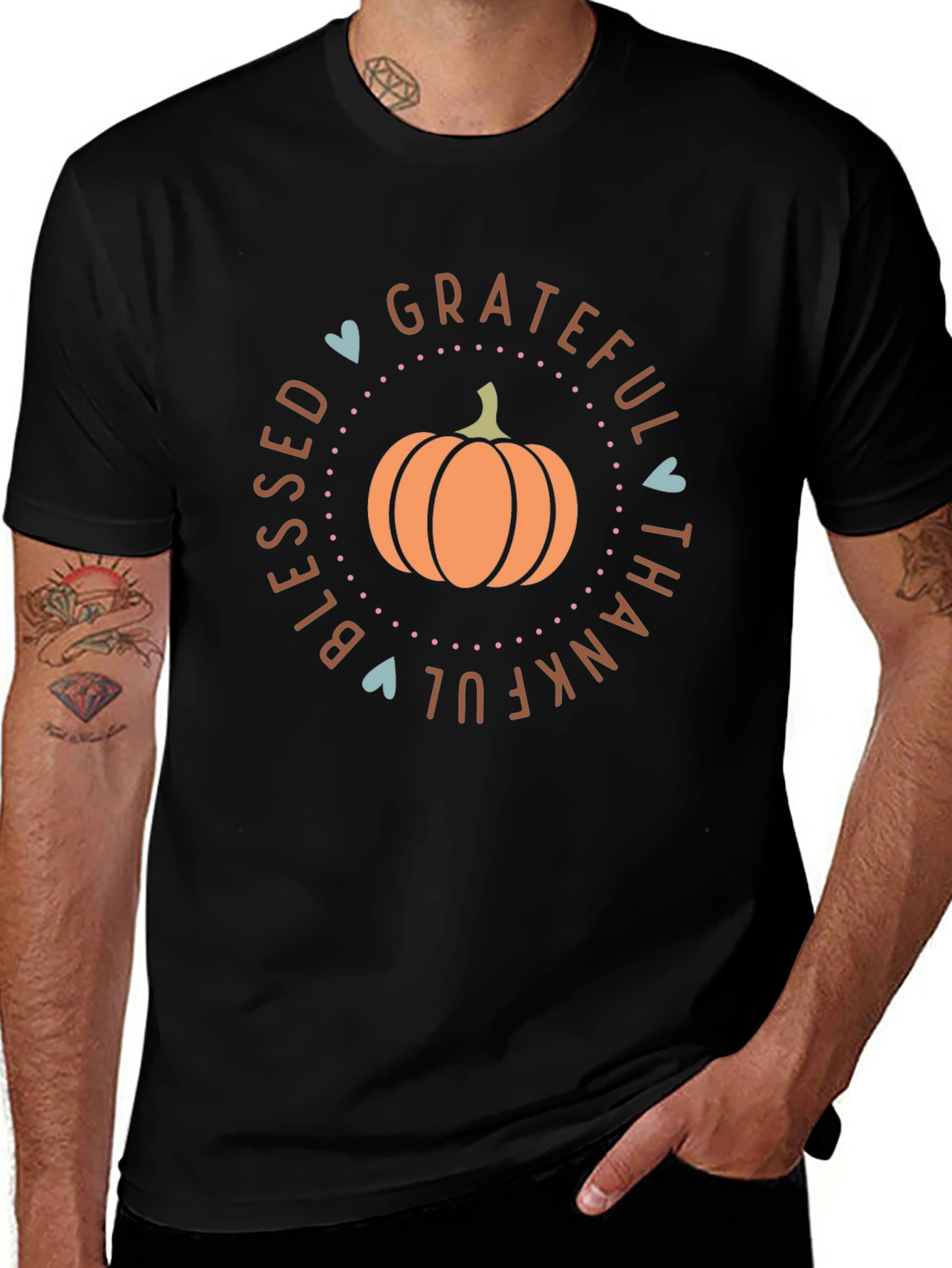 Blessed Grateful Thankful Fall Pumpkin Graphic T-Shirt