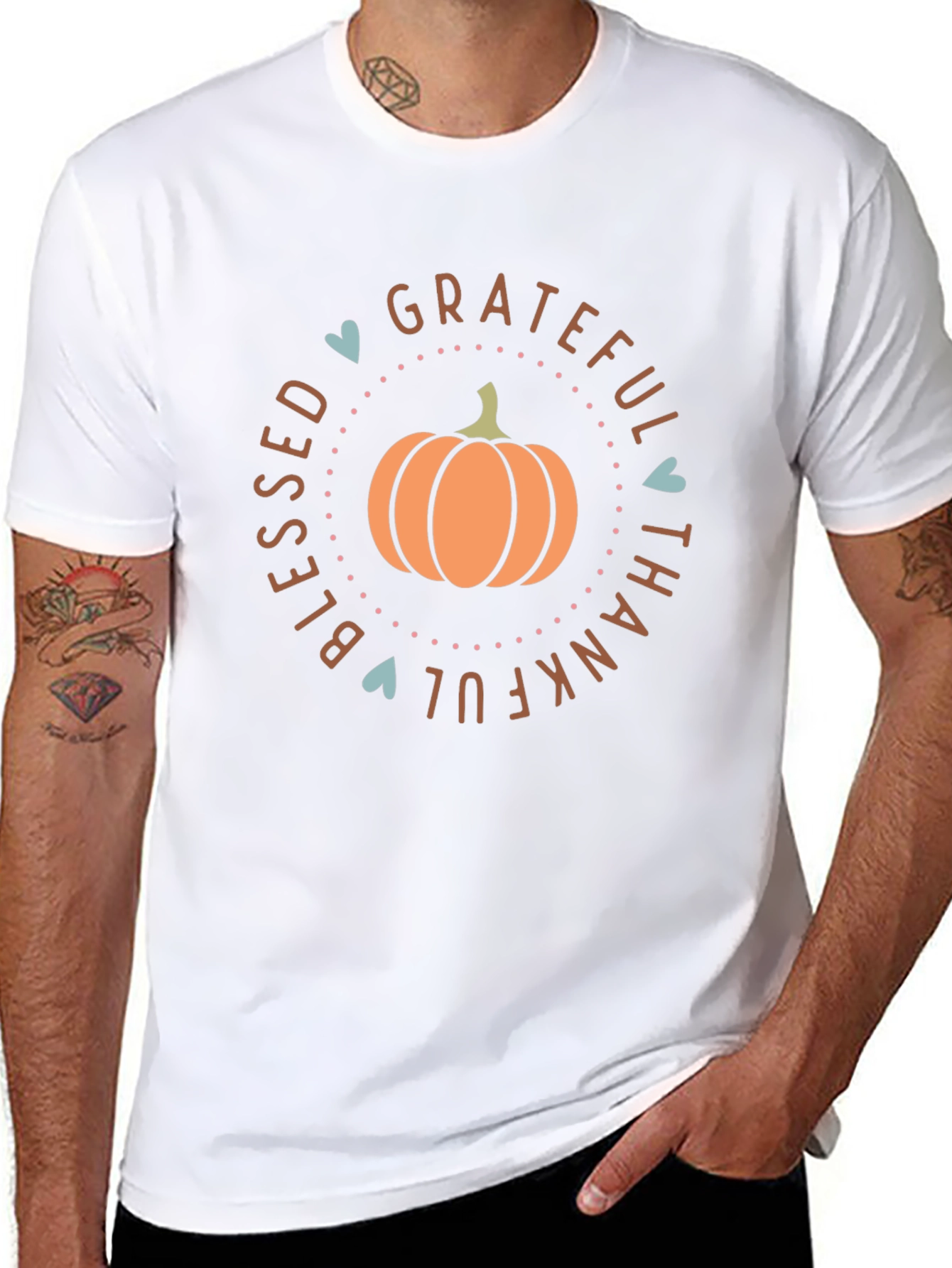 Blessed Grateful Thankful Fall Pumpkin Graphic T-Shirt