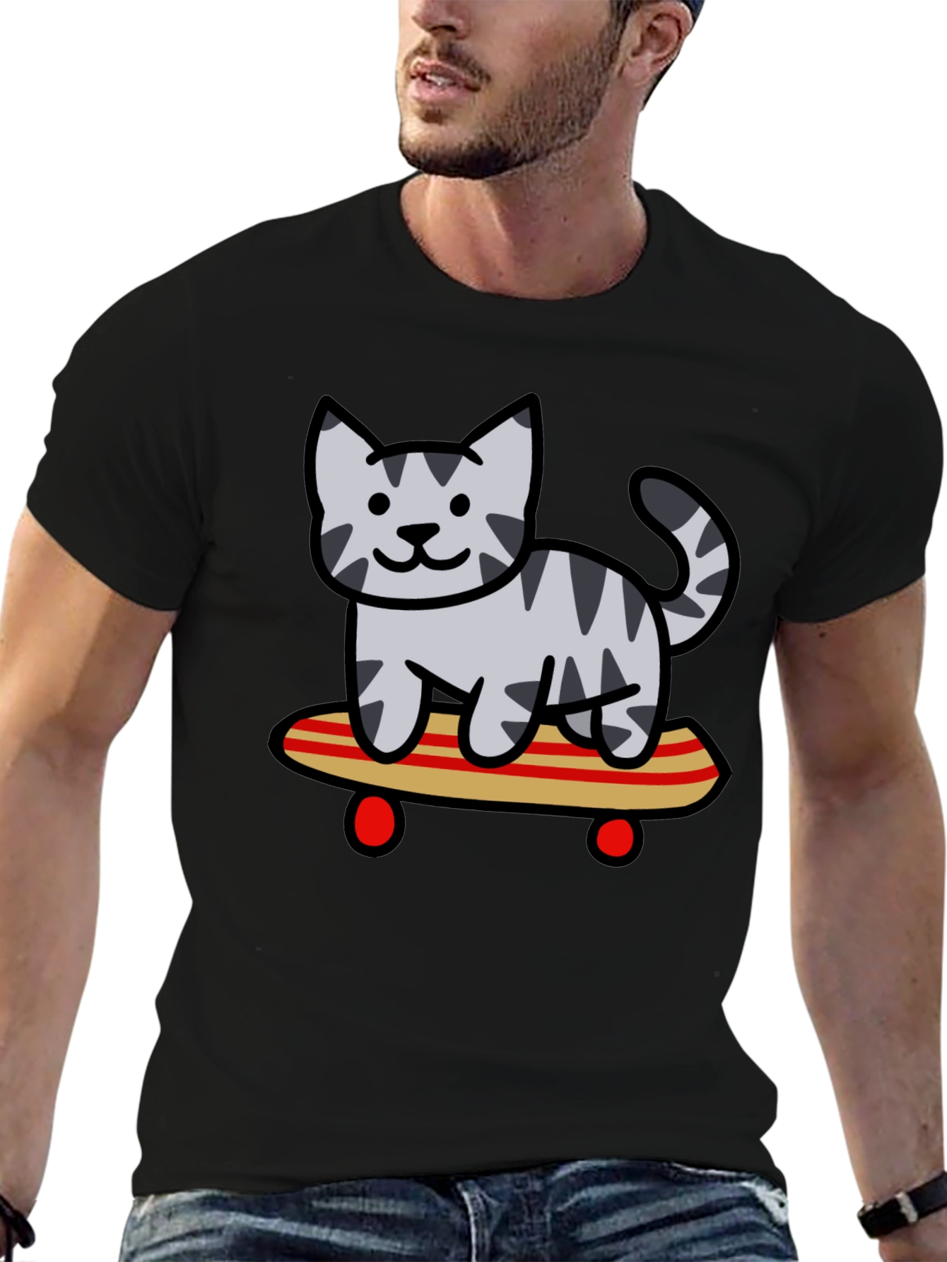 Skateboarding Cat Graphic Tee
