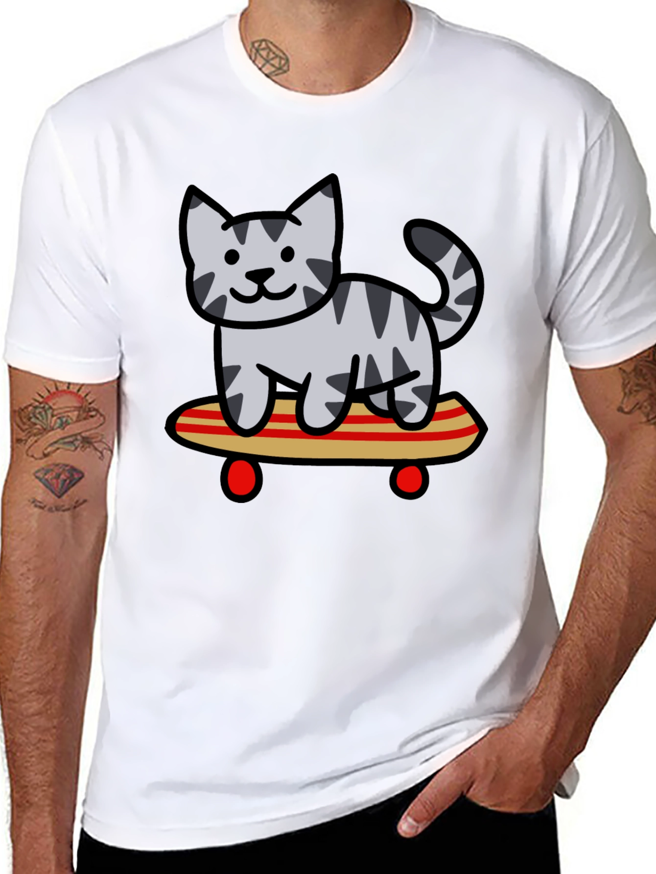 Skateboarding Cat Graphic Tee