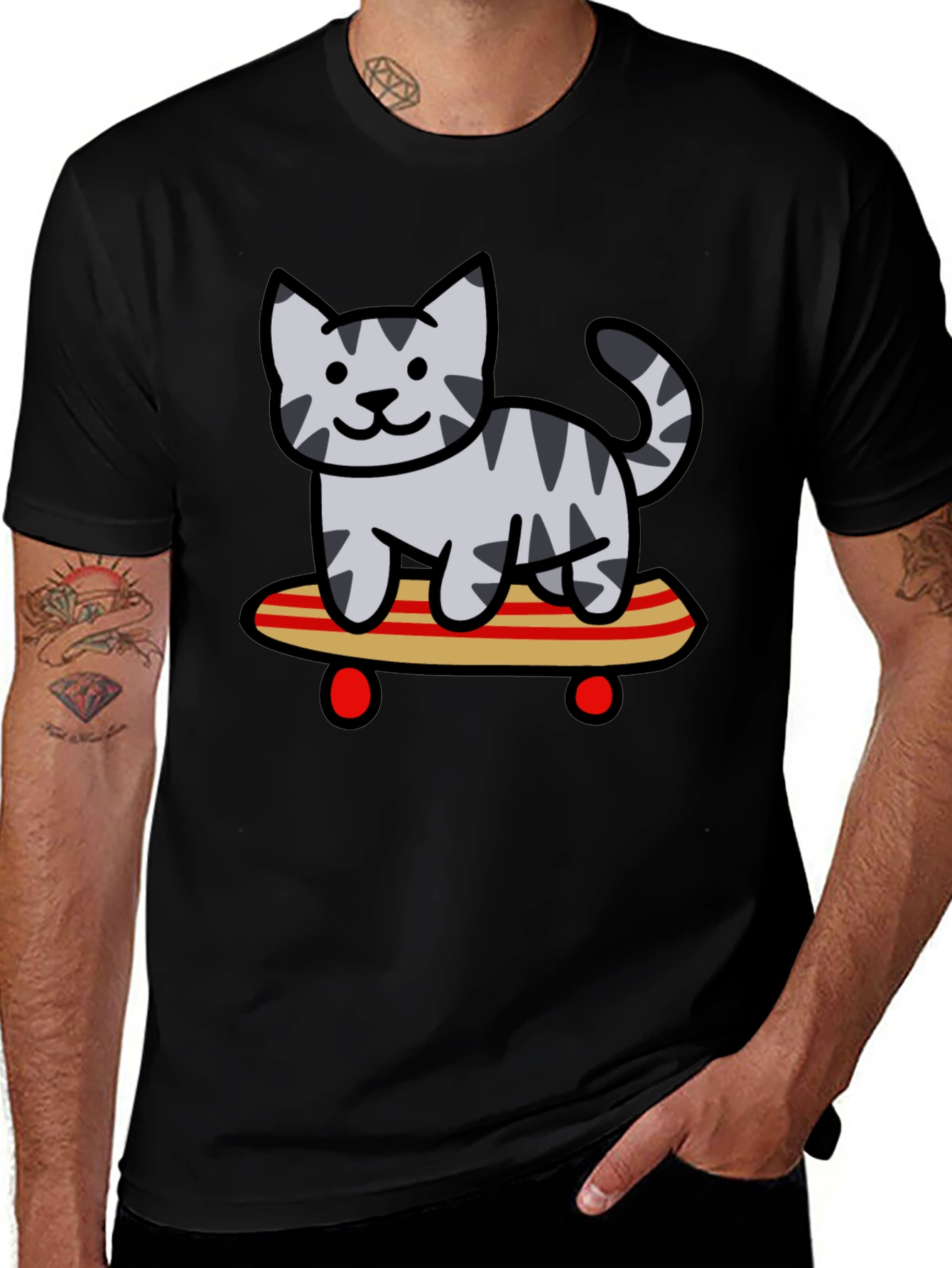 Skateboarding Cat Graphic Tee