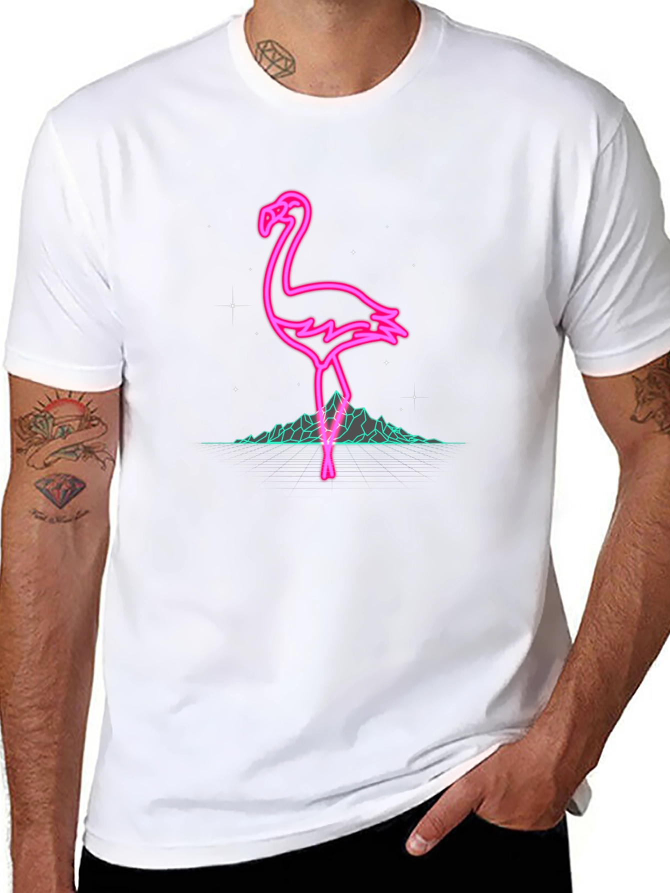 Neon Flamingo Graphic Black T-Shirt