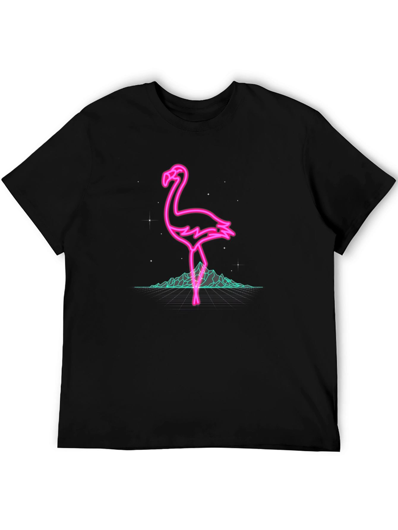 Neon Flamingo Graphic Black T-Shirt