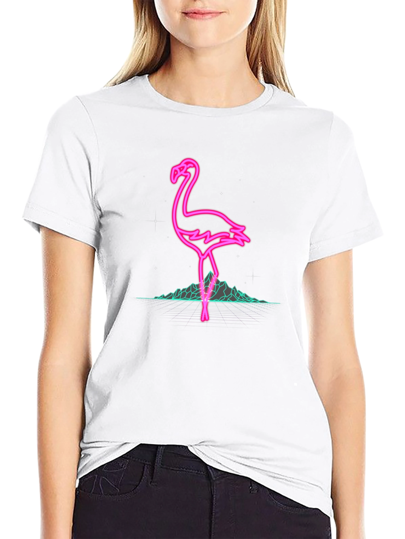 Neon Flamingo Graphic Black T-Shirt