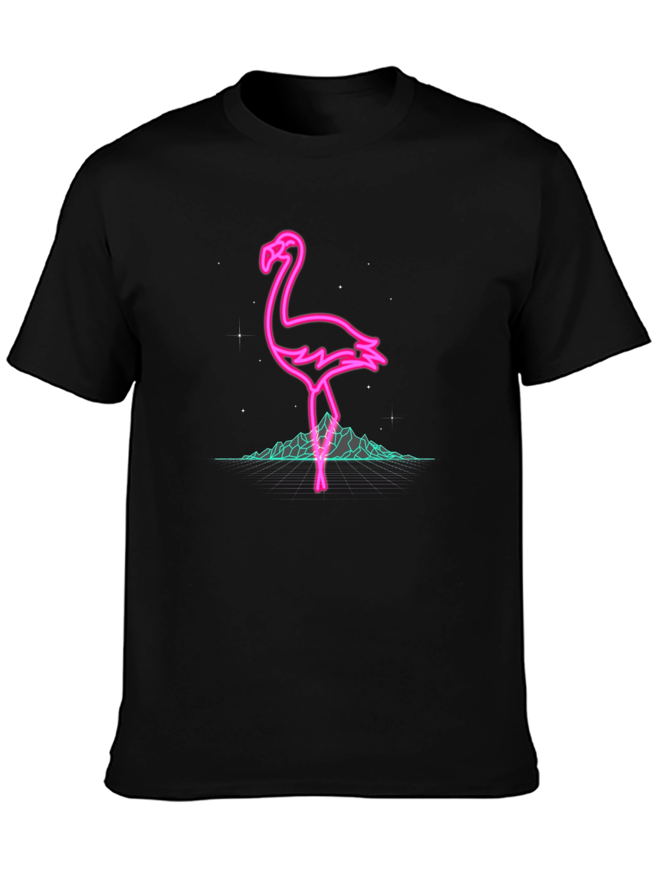 Neon Flamingo Graphic Black T-Shirt