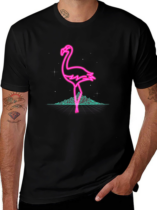 Neon Flamingo Graphic Black T-Shirt