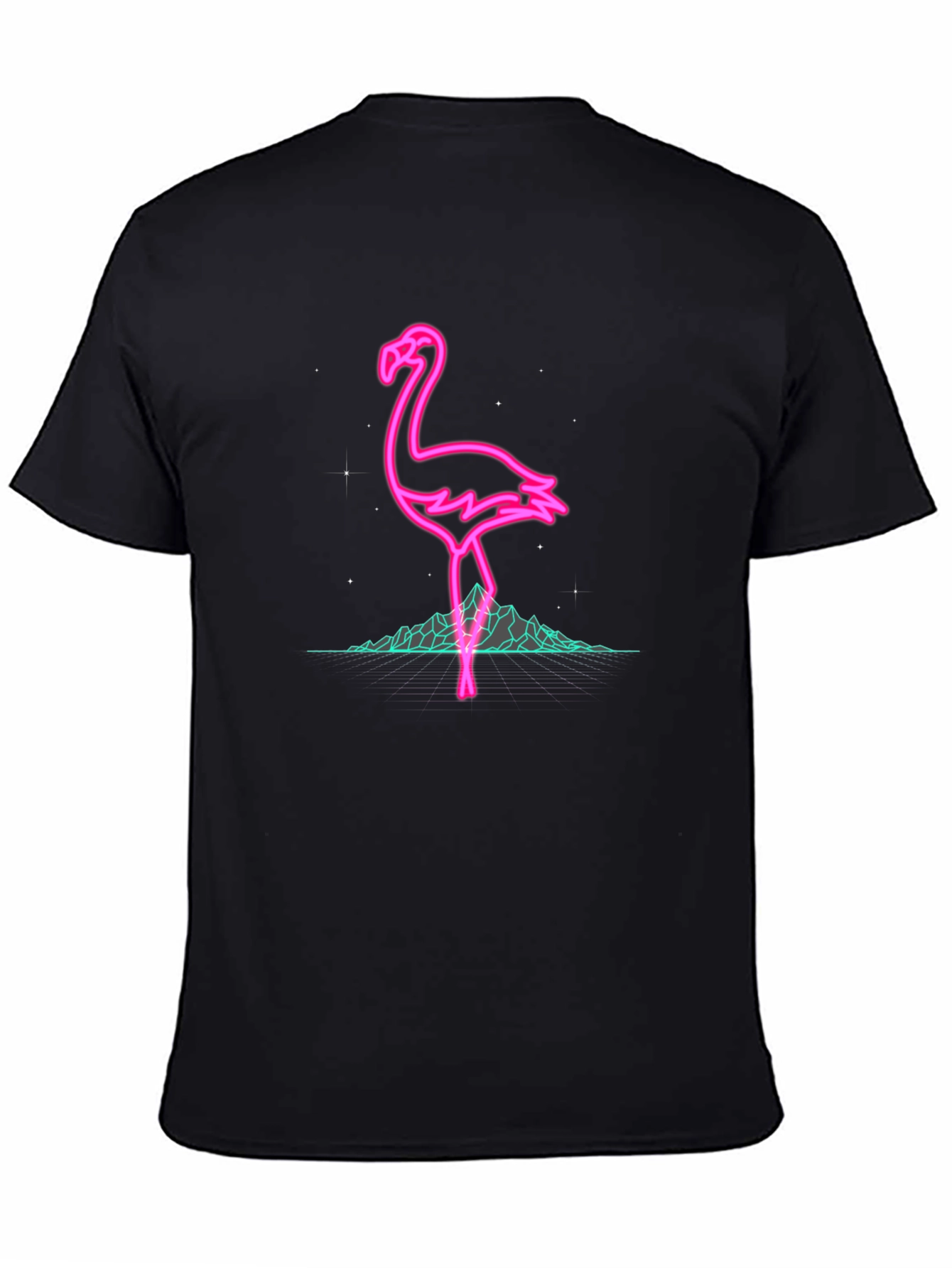 Neon Flamingo Graphic Black T-Shirt