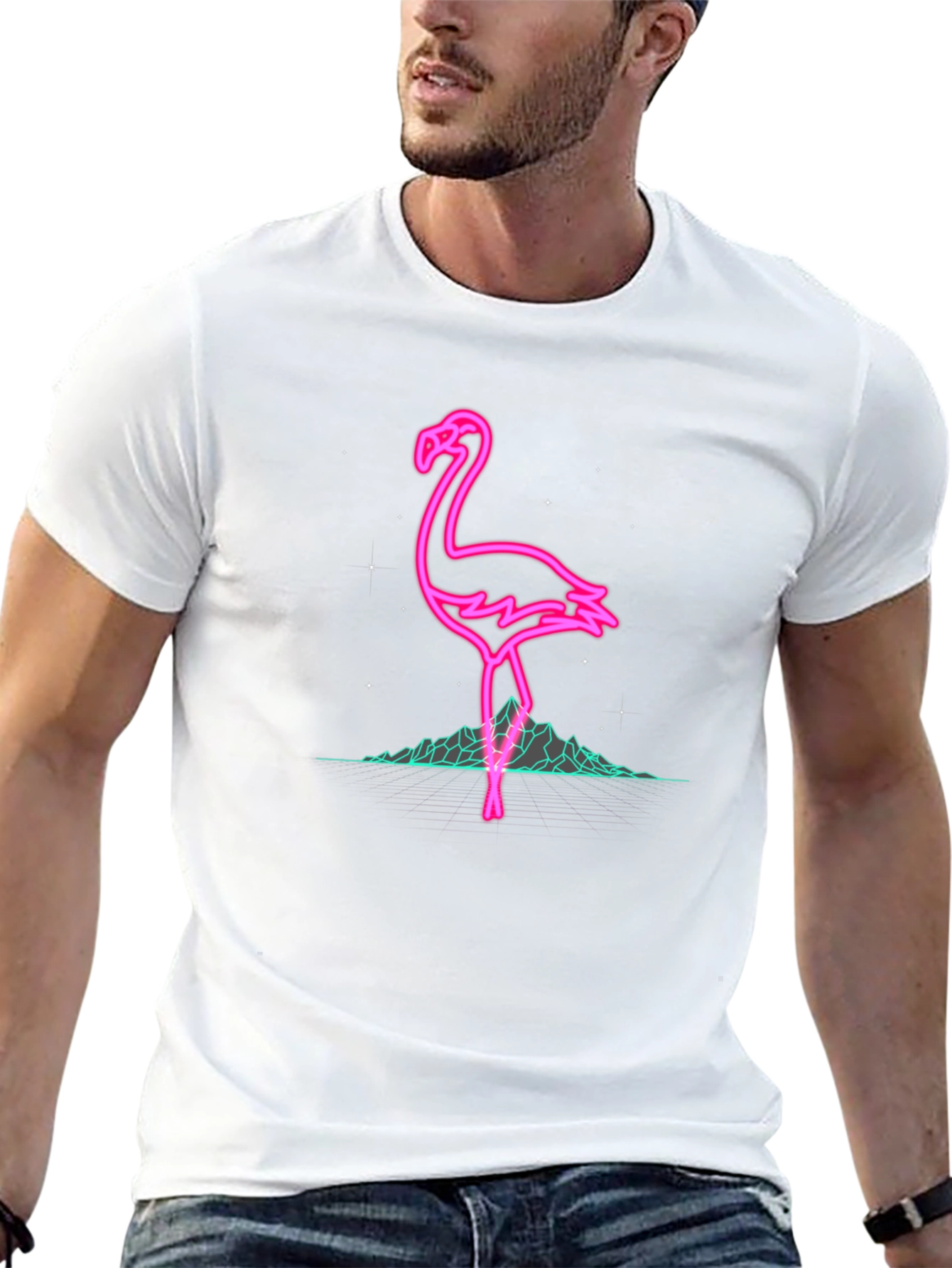 Neon Flamingo Graphic Black T-Shirt