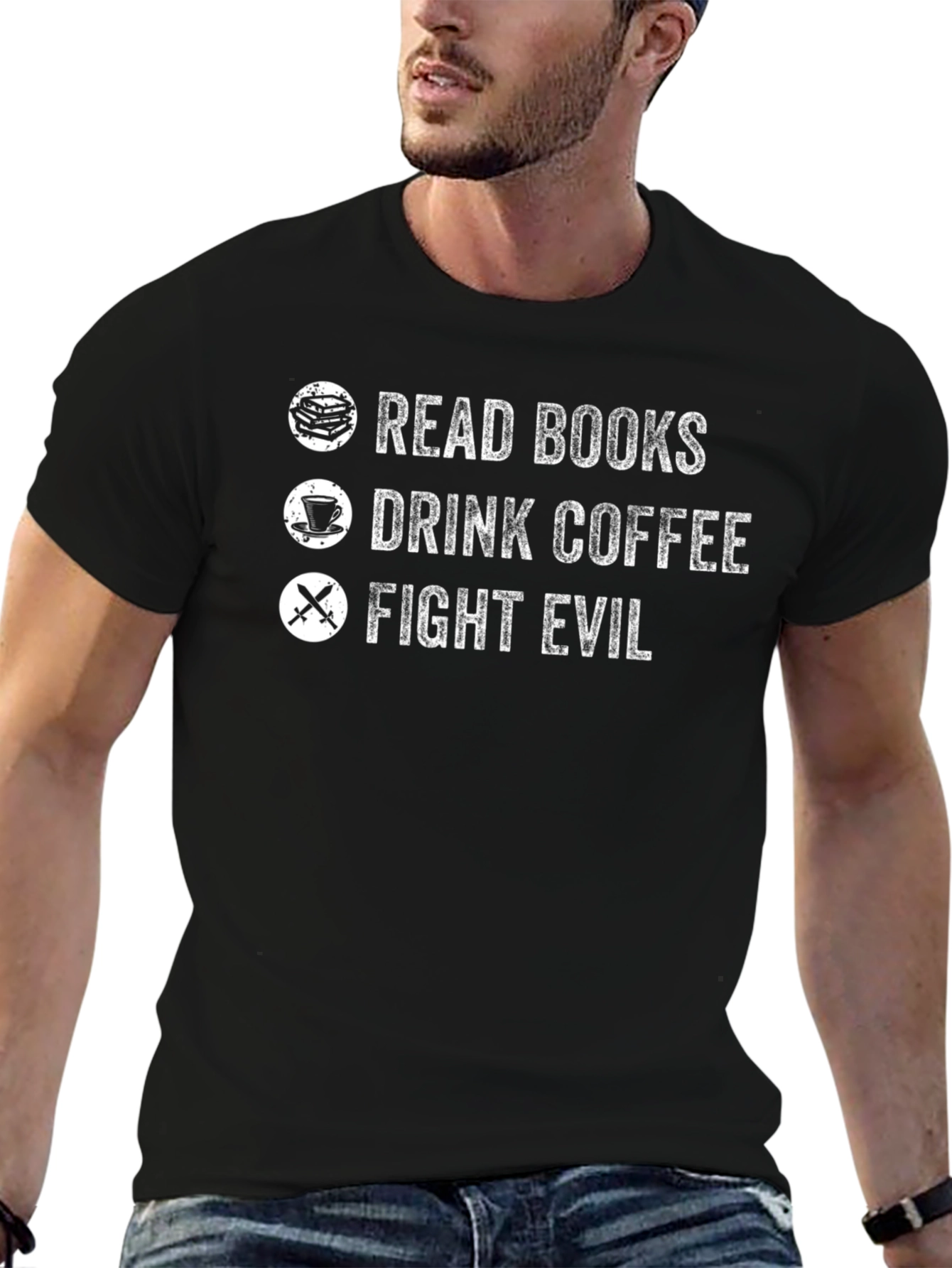 Read Books Drink Coffee Fight Evil Black Graphic Tee