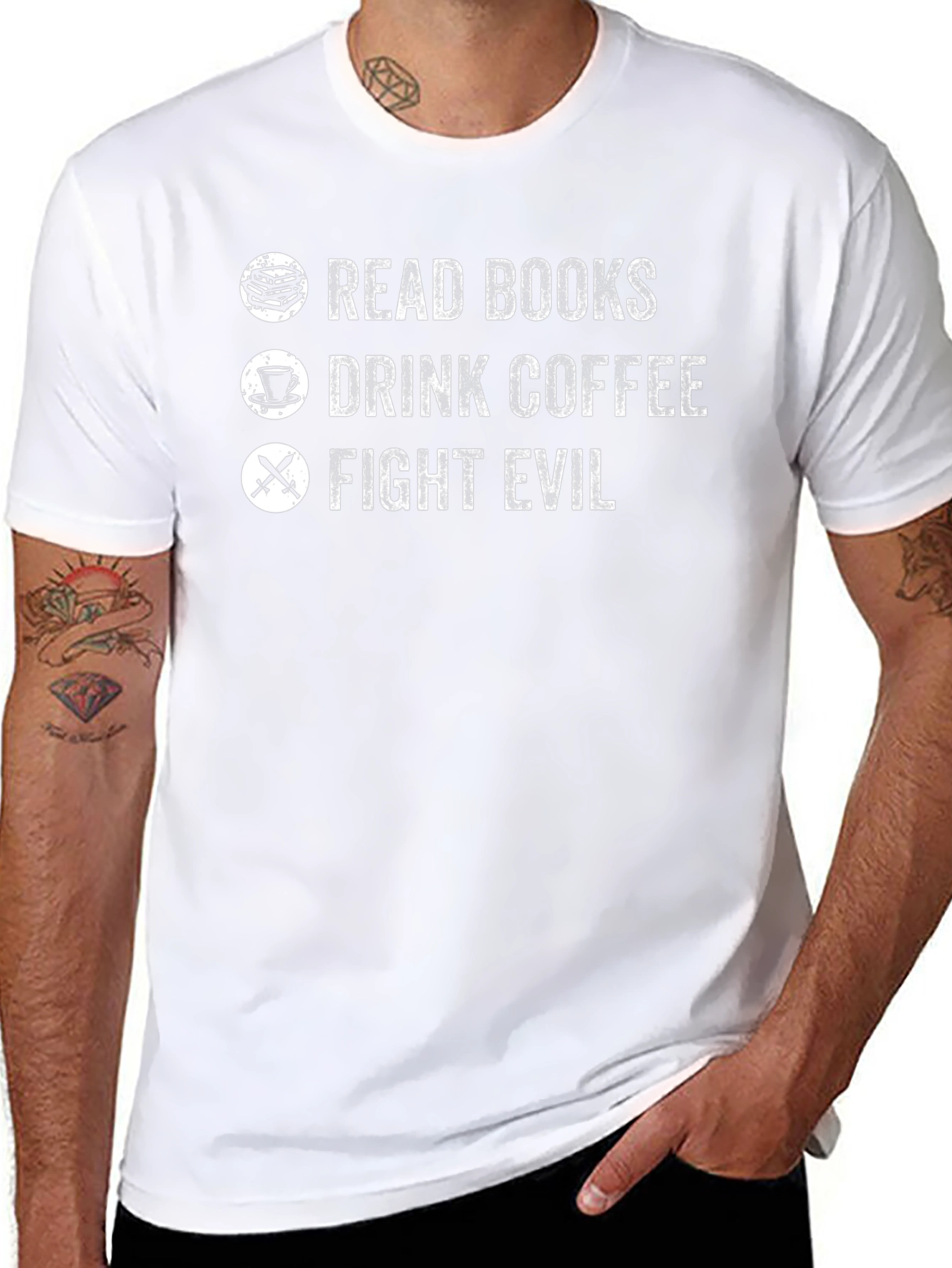 Read Books Drink Coffee Fight Evil Black Graphic Tee