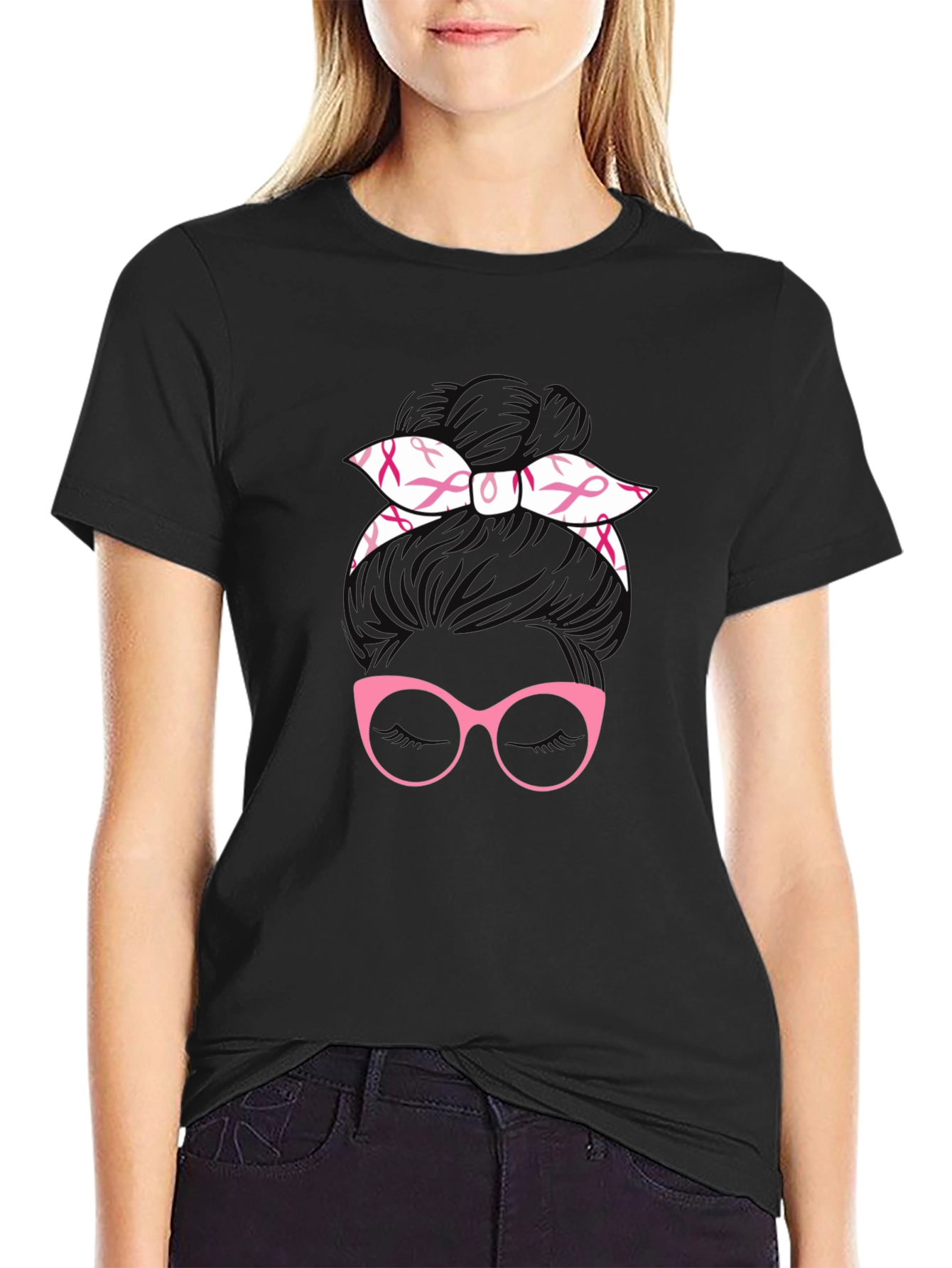 Breast Cancer Awareness Messy Bun T-Shirt