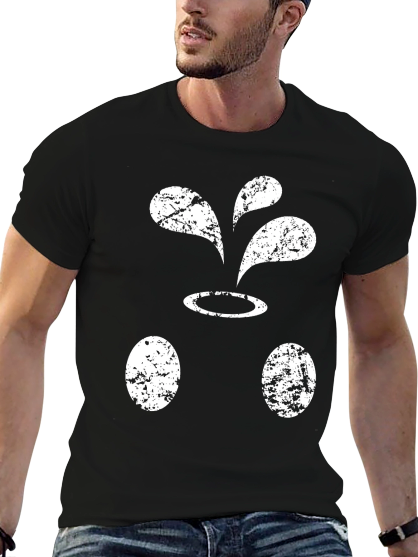 Funny Black T-Shirt With Distressed White Design