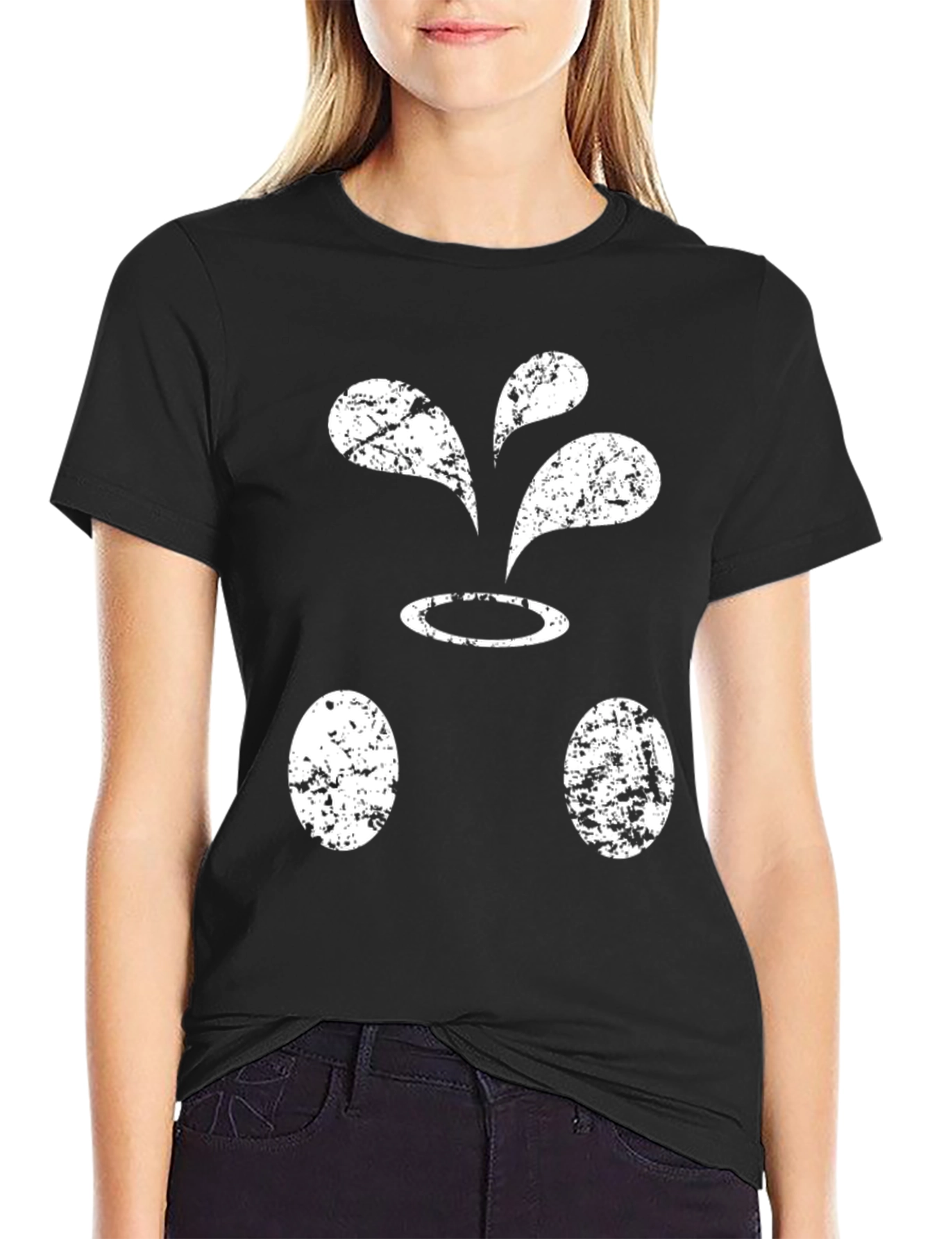 Funny Black T-Shirt With Distressed White Design