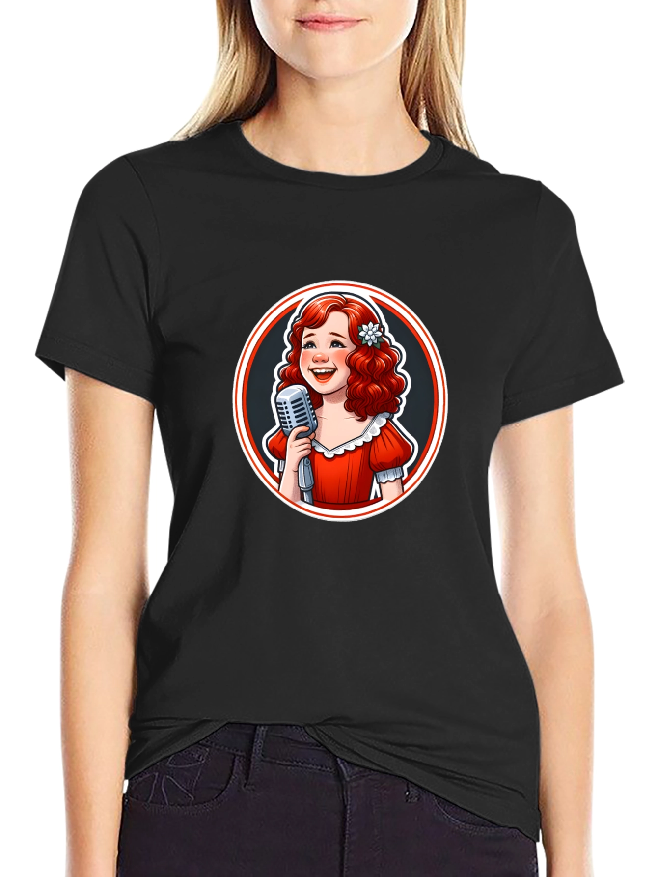 Retro Singer Graphic Tee - Black Cotton T-Shirt