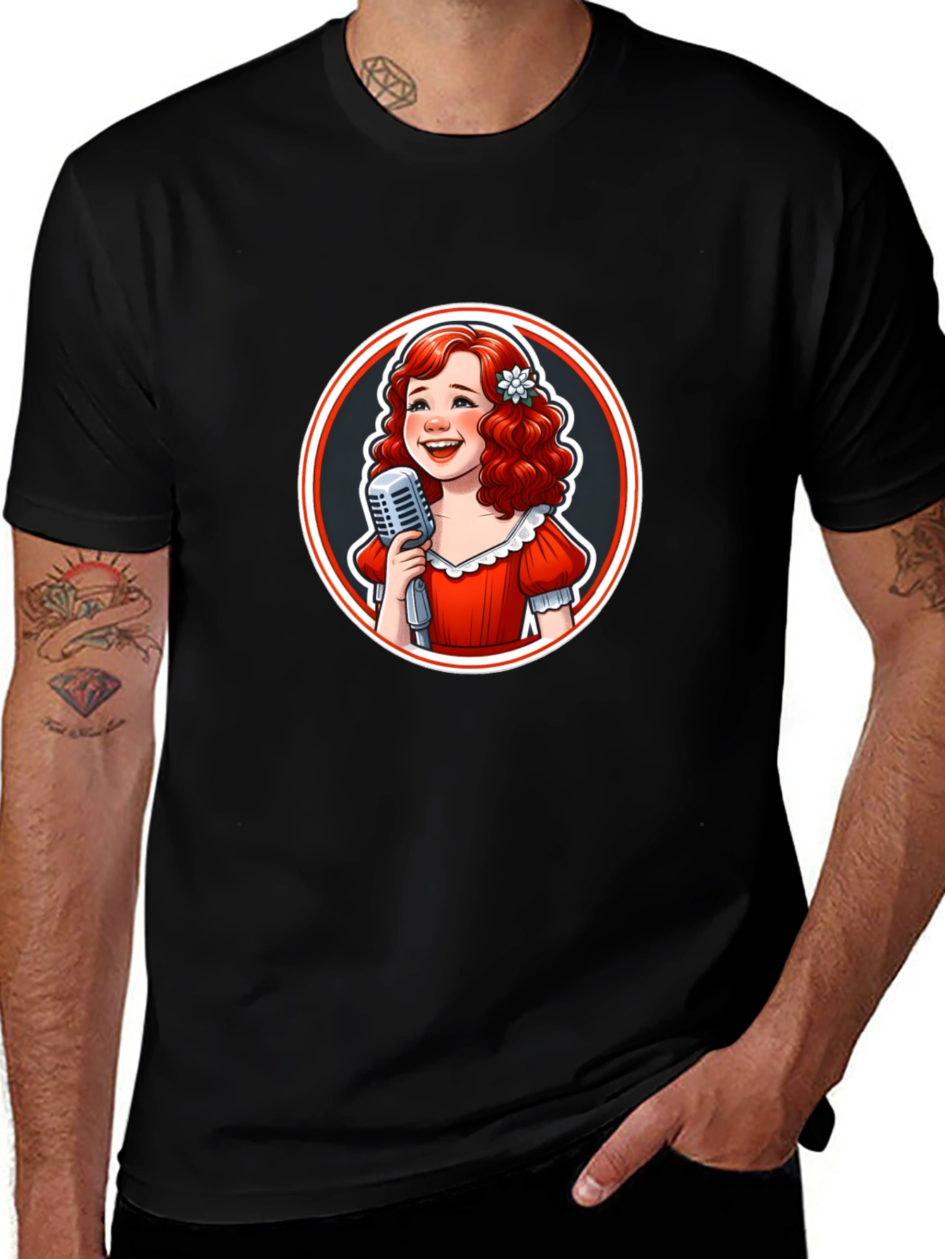 Retro Singer Graphic Tee - Black Cotton T-Shirt