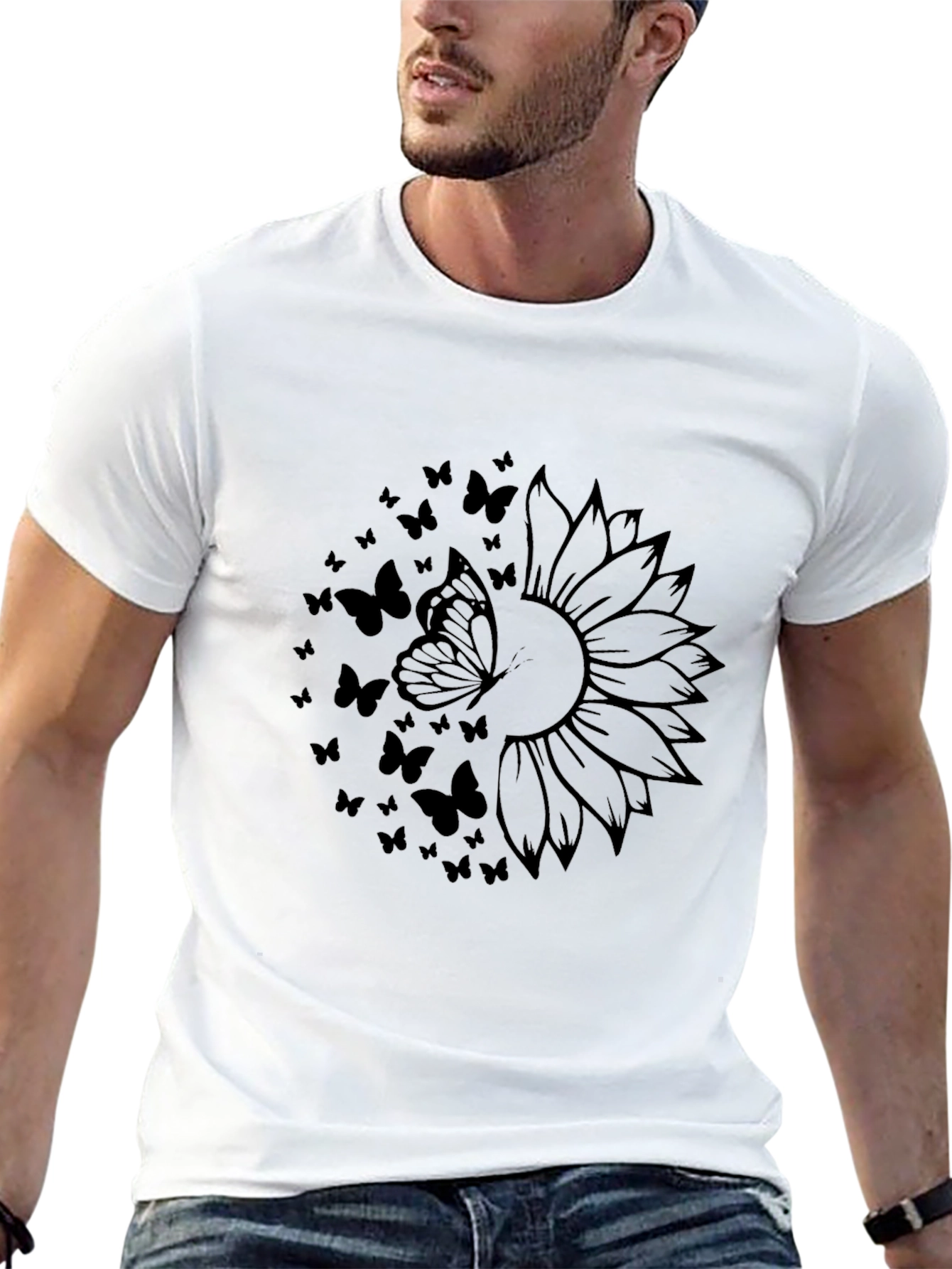 Butterfly Sunflower Graphic T-Shirt