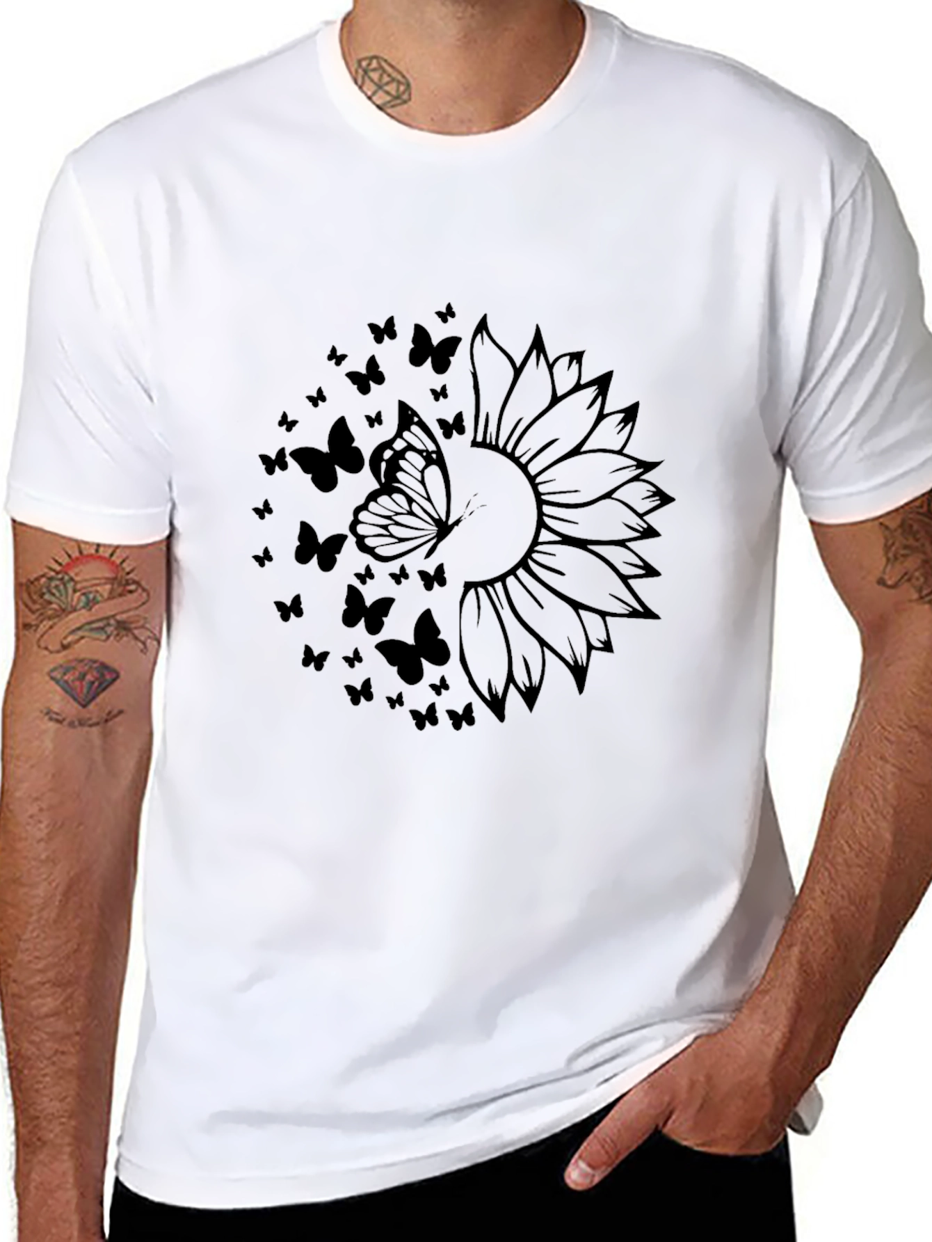 Butterfly Sunflower Graphic T-Shirt