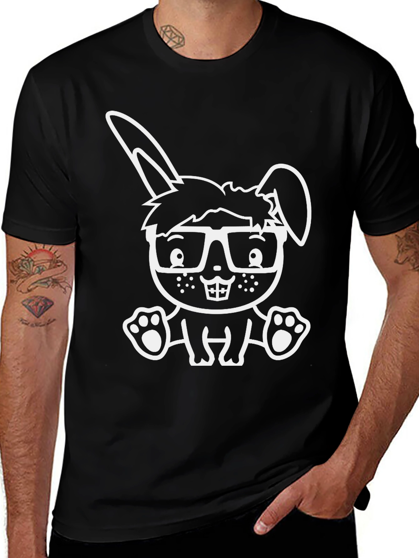 Cool Bunny Graphic Tee - Black Cotton Blend
