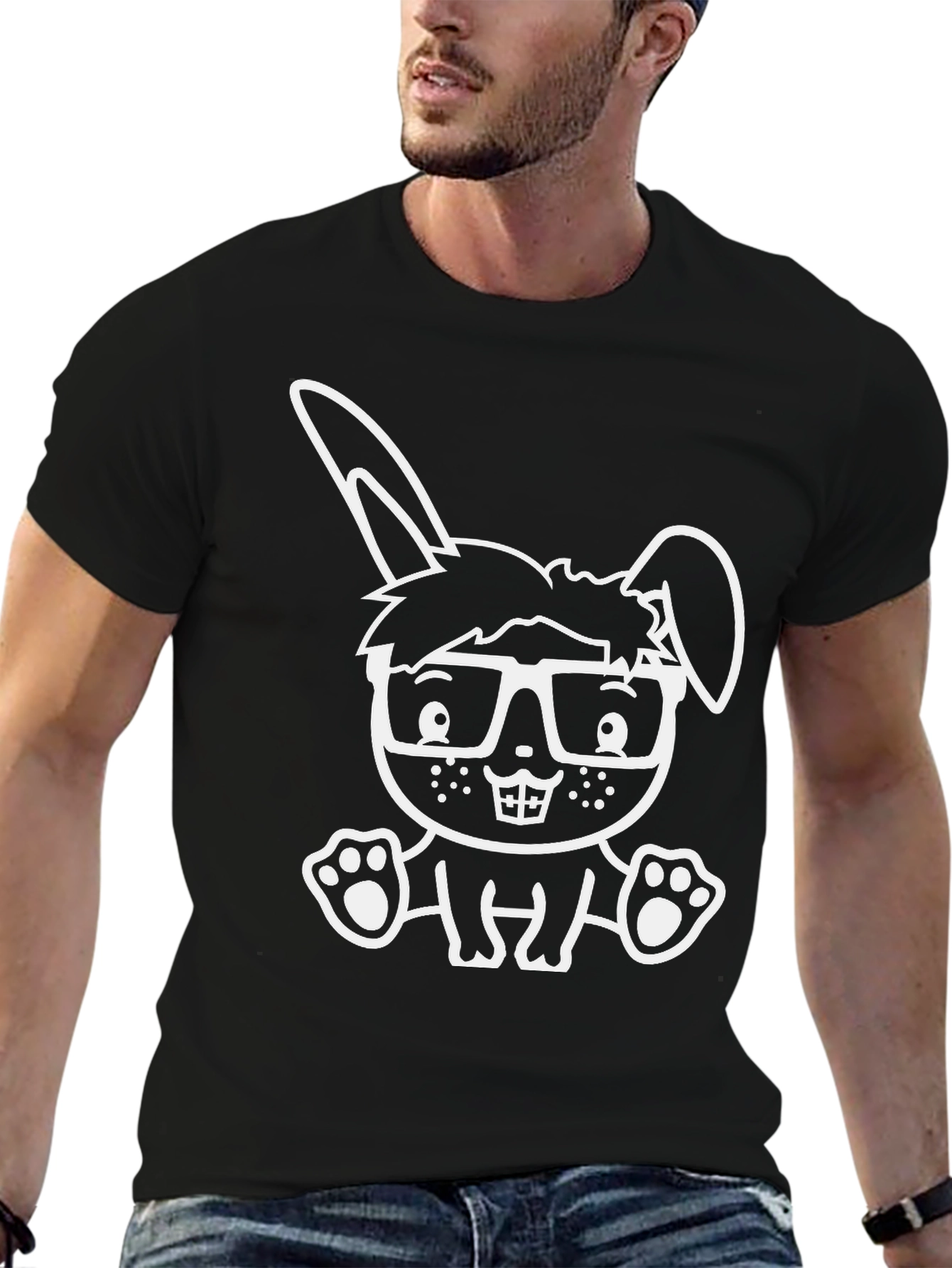 Cool Bunny Graphic Tee - Black Cotton Blend