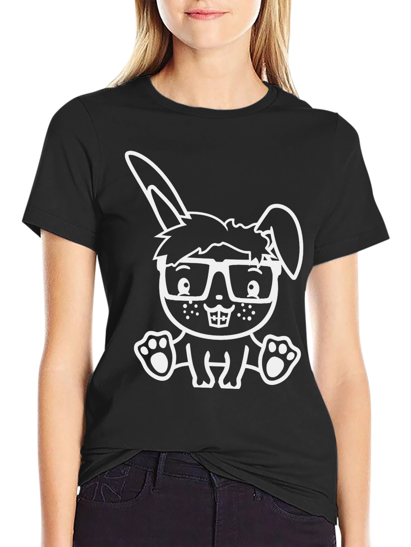Cool Bunny Graphic Tee - Black Cotton Blend