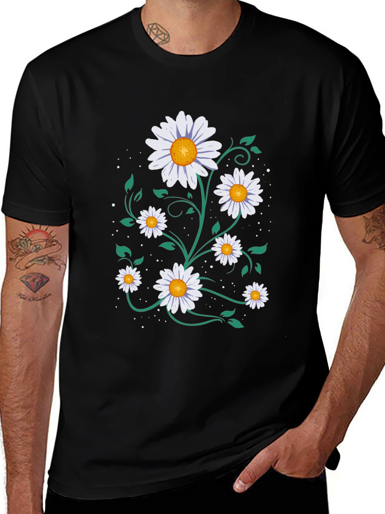 Daisy Graphic Tee - Floral Print Black T-Shirt